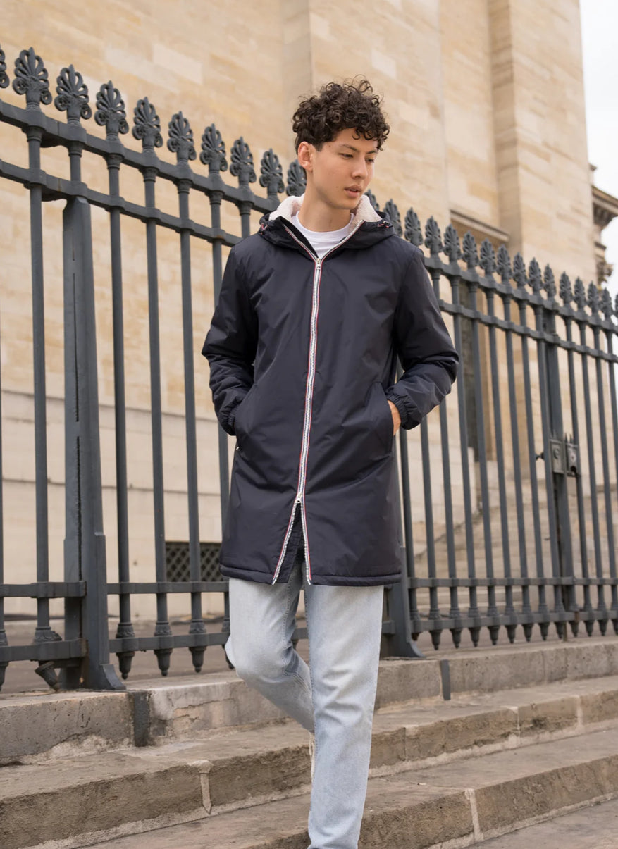 Parka Imperméable Homme LOUIS* LONG fourré sherpa - Bleu marine - Laura Jo