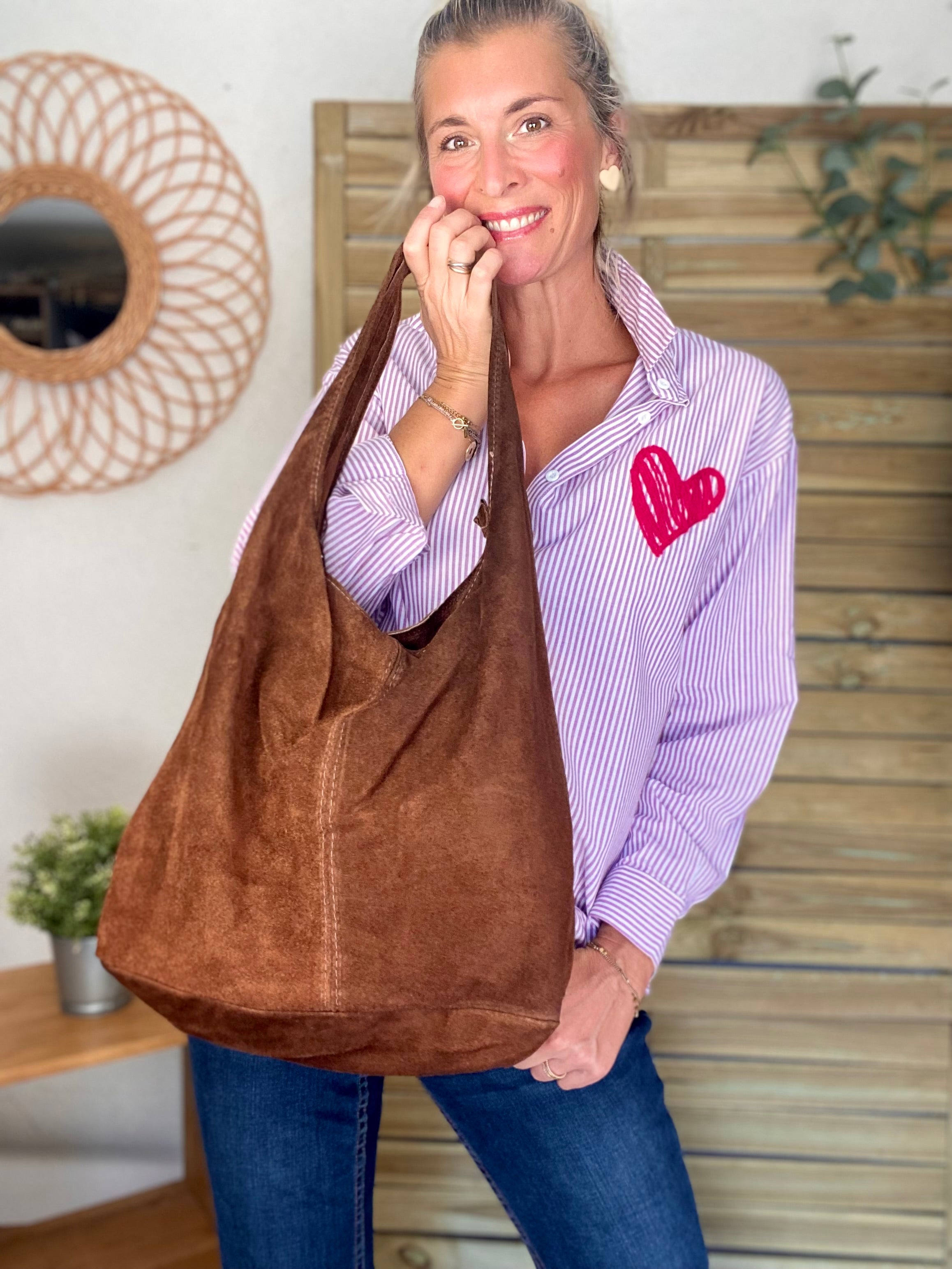 Sac cabas cuir daim MARLON - Chocolat