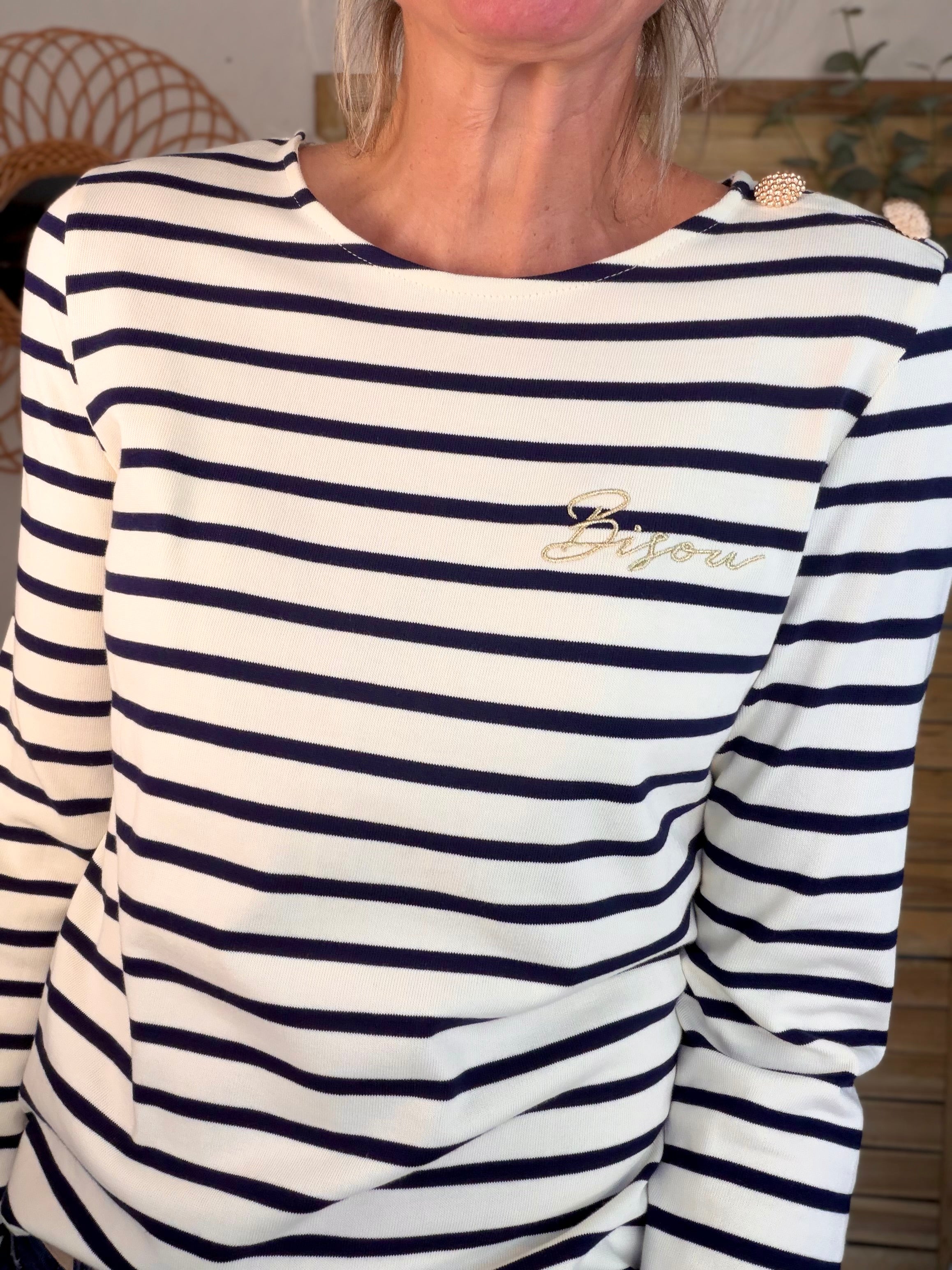 Tee shirt marinière Bisou doré SOLVEIG bleu marine