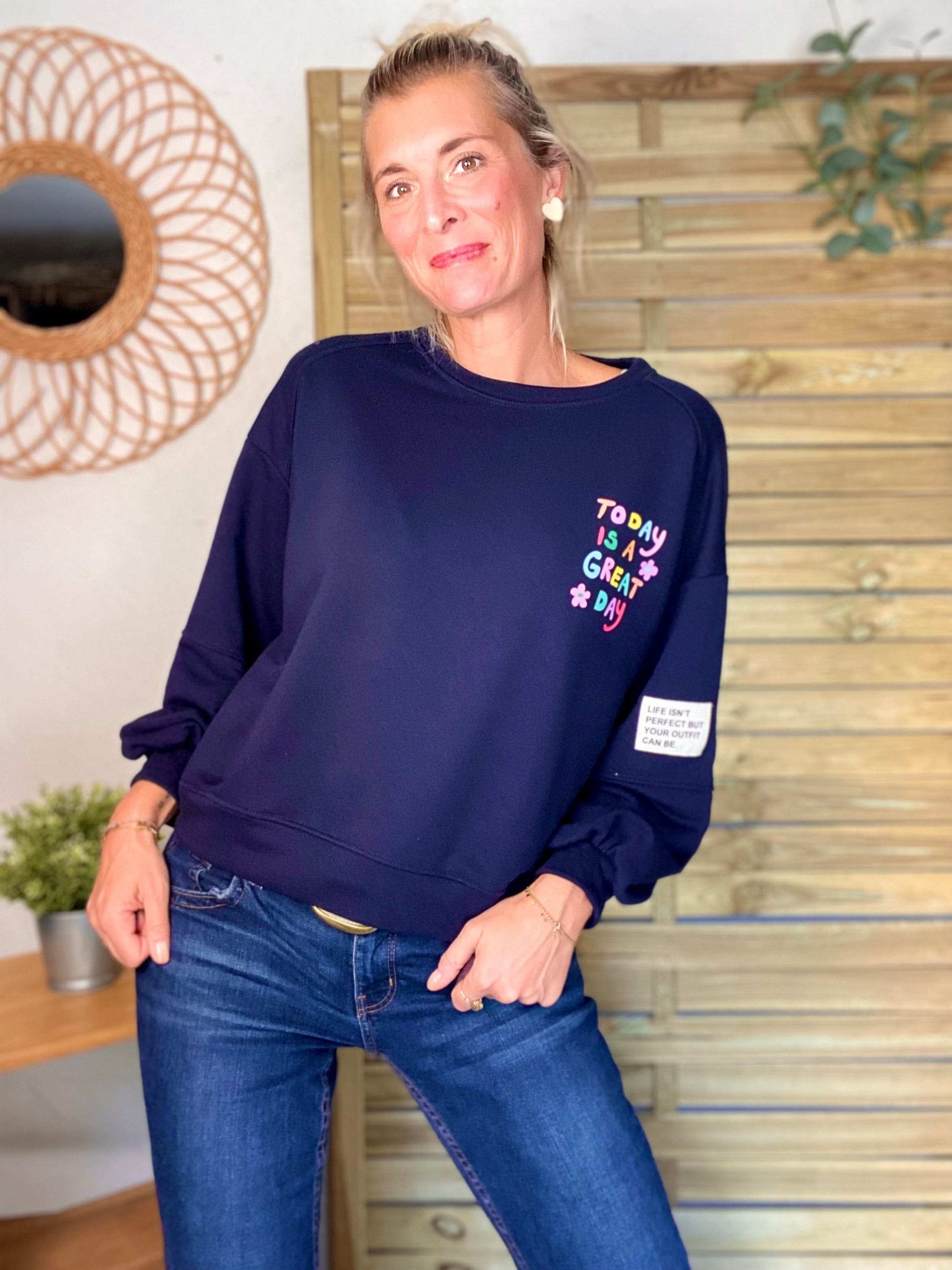 Sweat Today is a great day 🌈 OMBLINE - Bleu Marine
