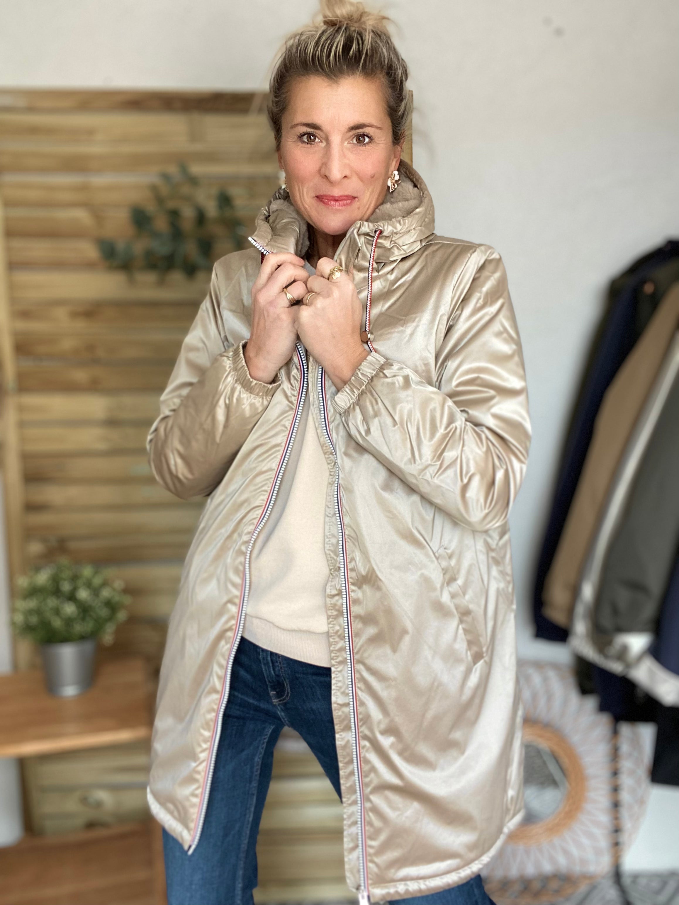Parka Imperméable THELMA LONG fourrée - Sable irisé - Laura Jo