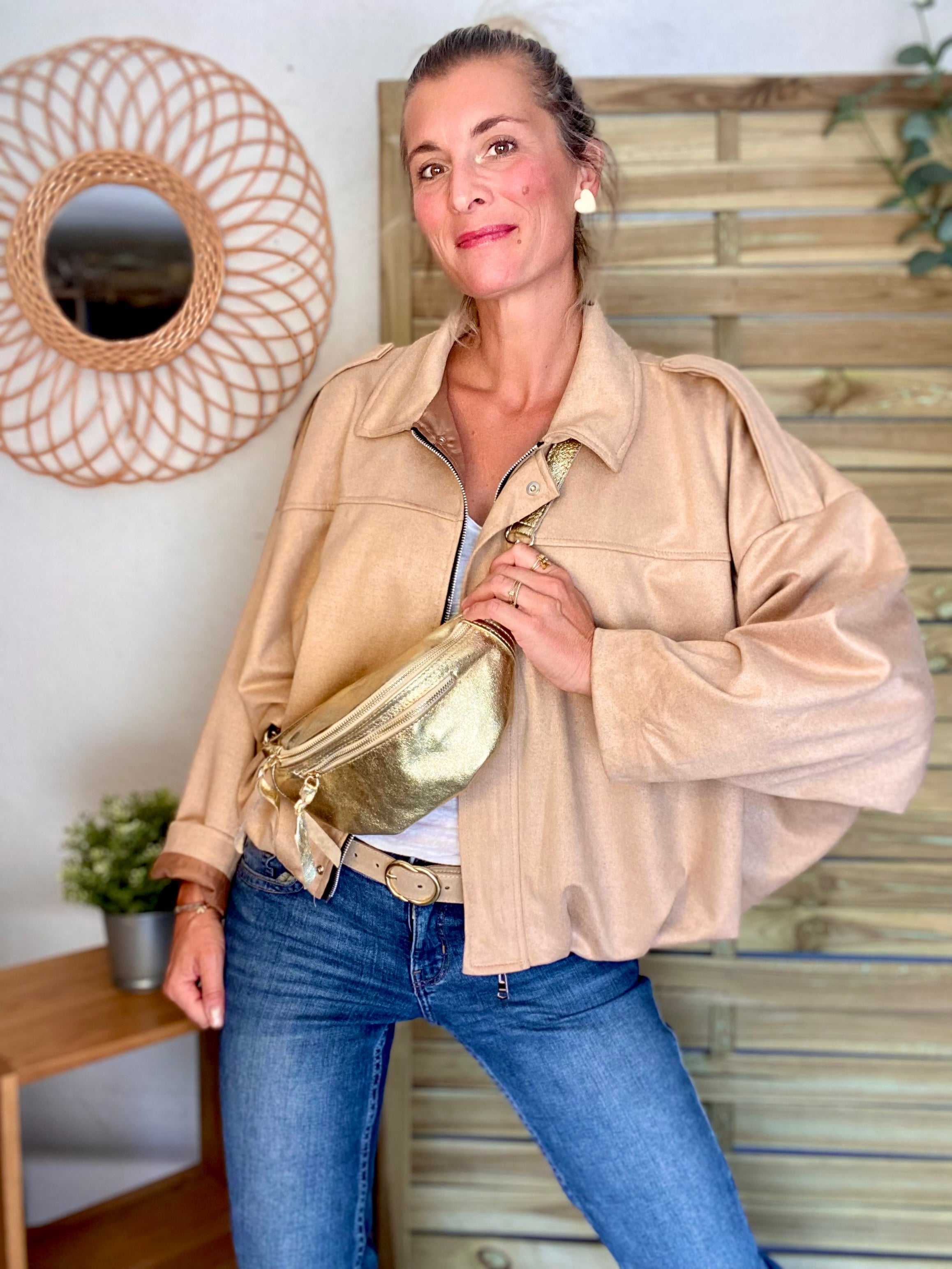 Veste oversize en suédine ISAAC - Camel clair