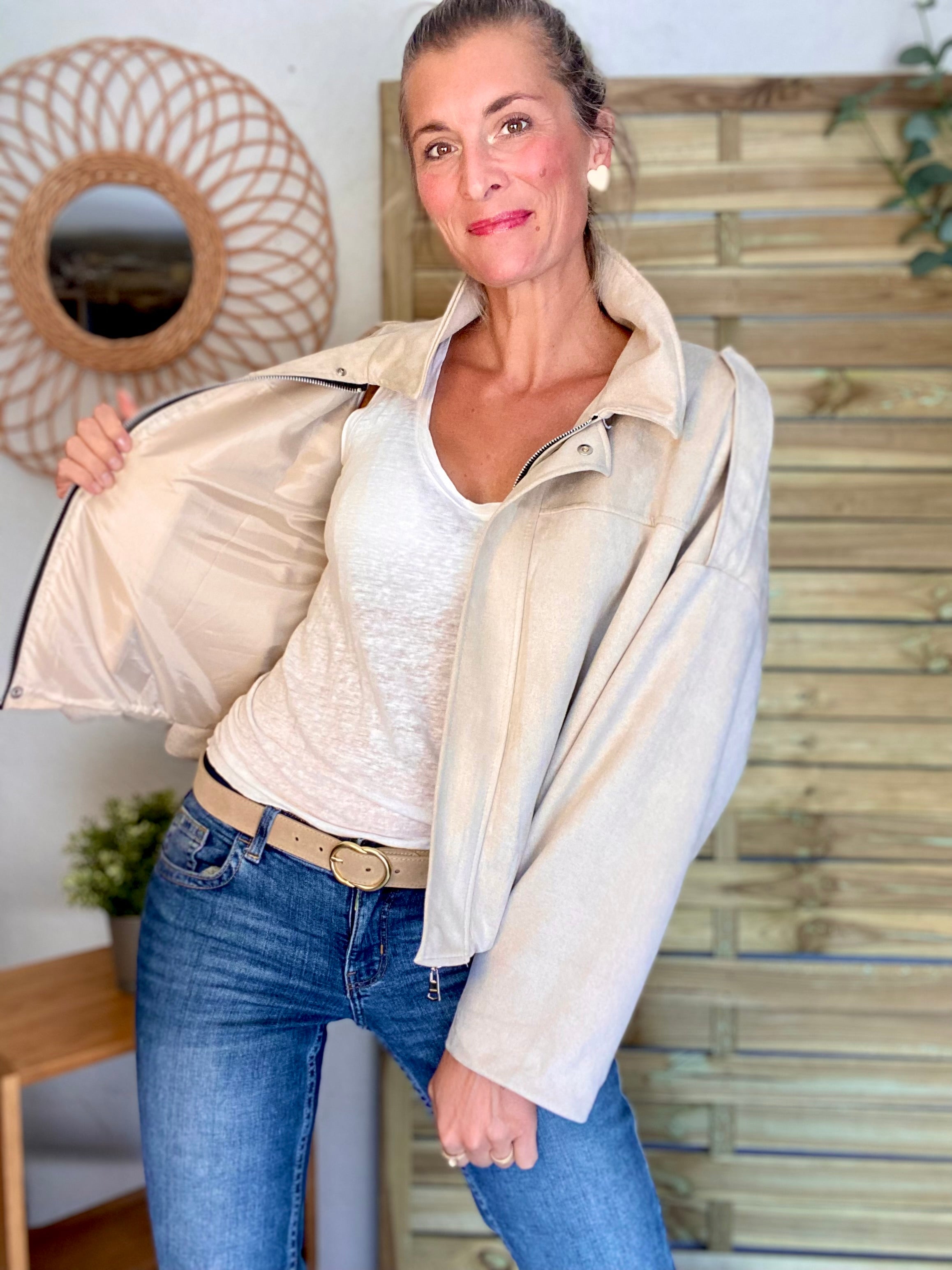 Veste oversize en suédine ISAAC - Beige clair