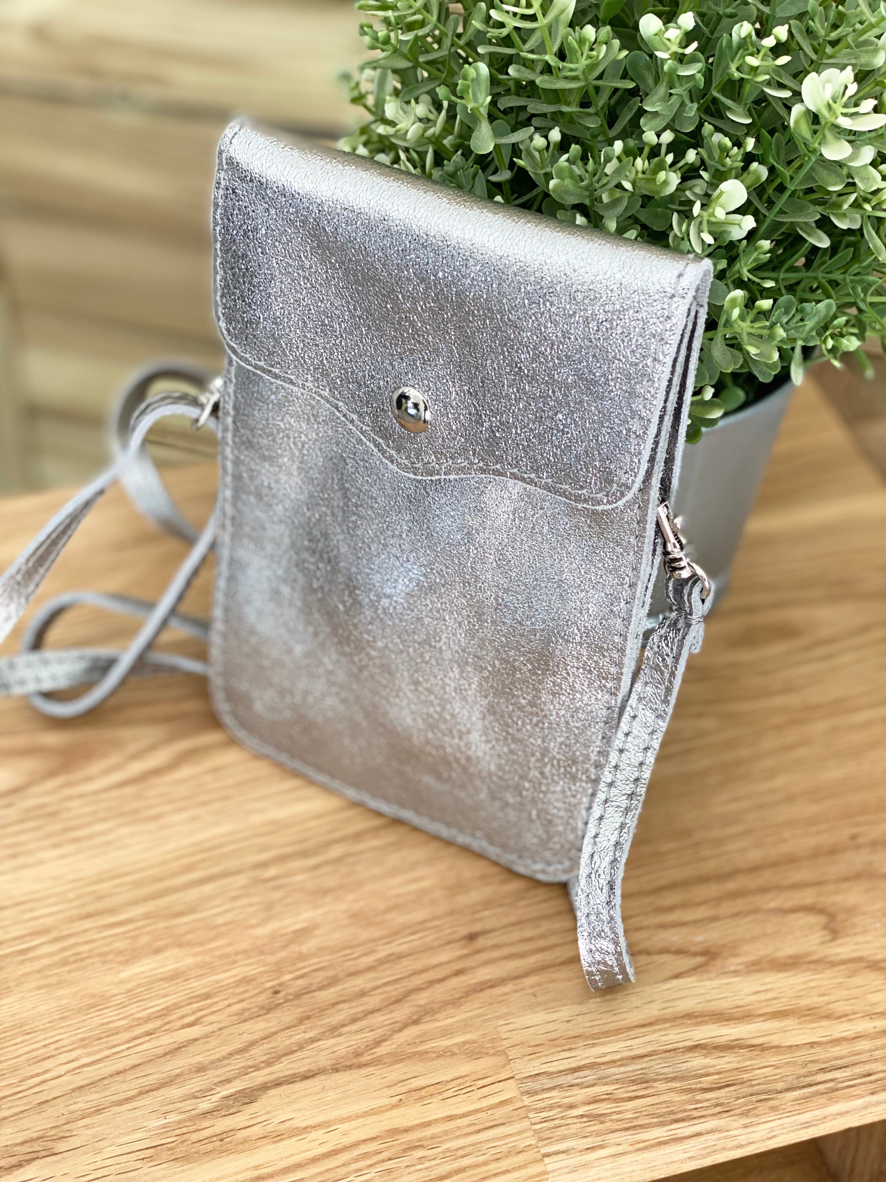 Pochette bandoulière en cuir irisé - FLORE - Argent (7 coloris)