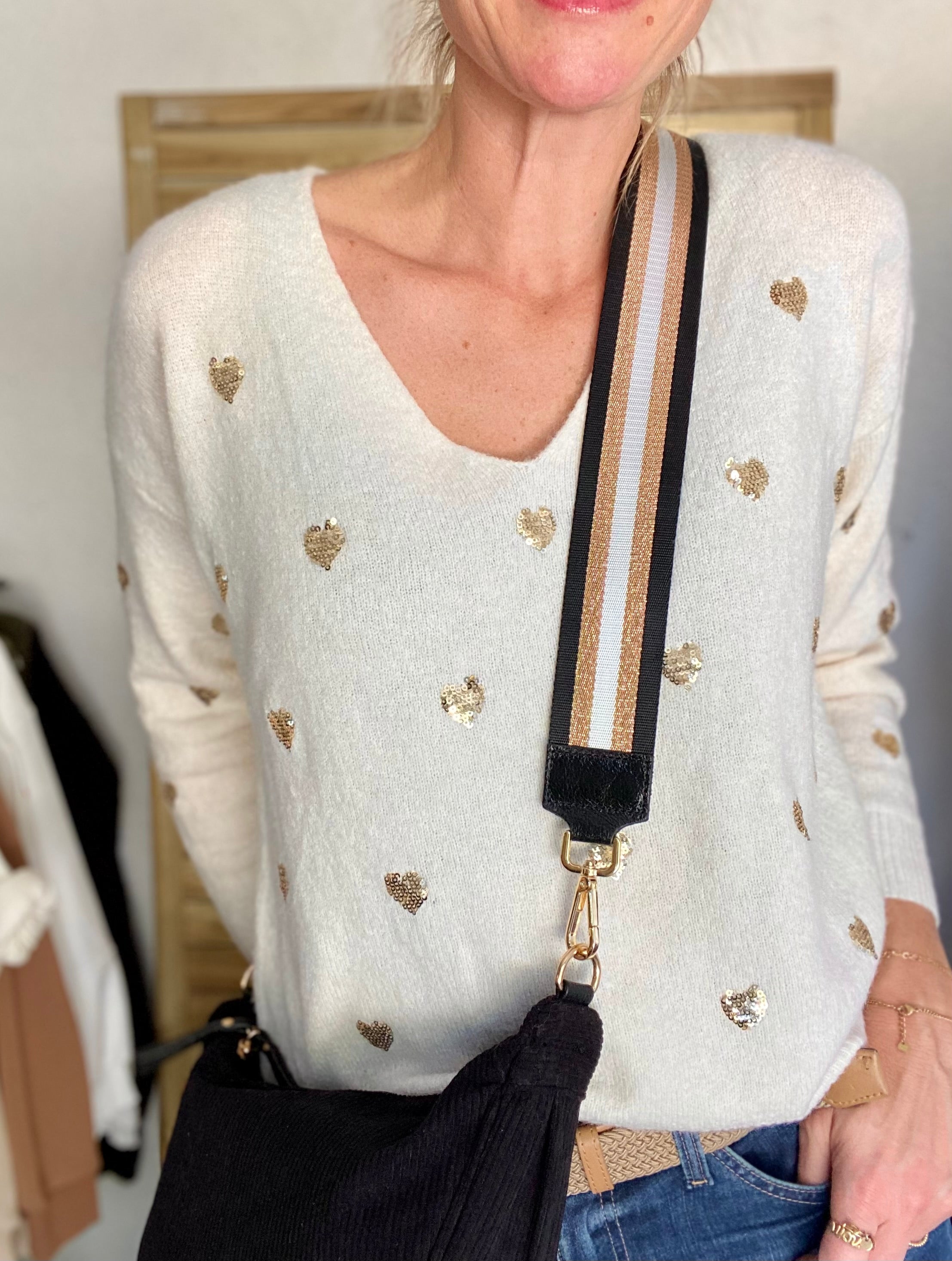 Sac besace demi-lune XL velours côtelé - AMY - Noir