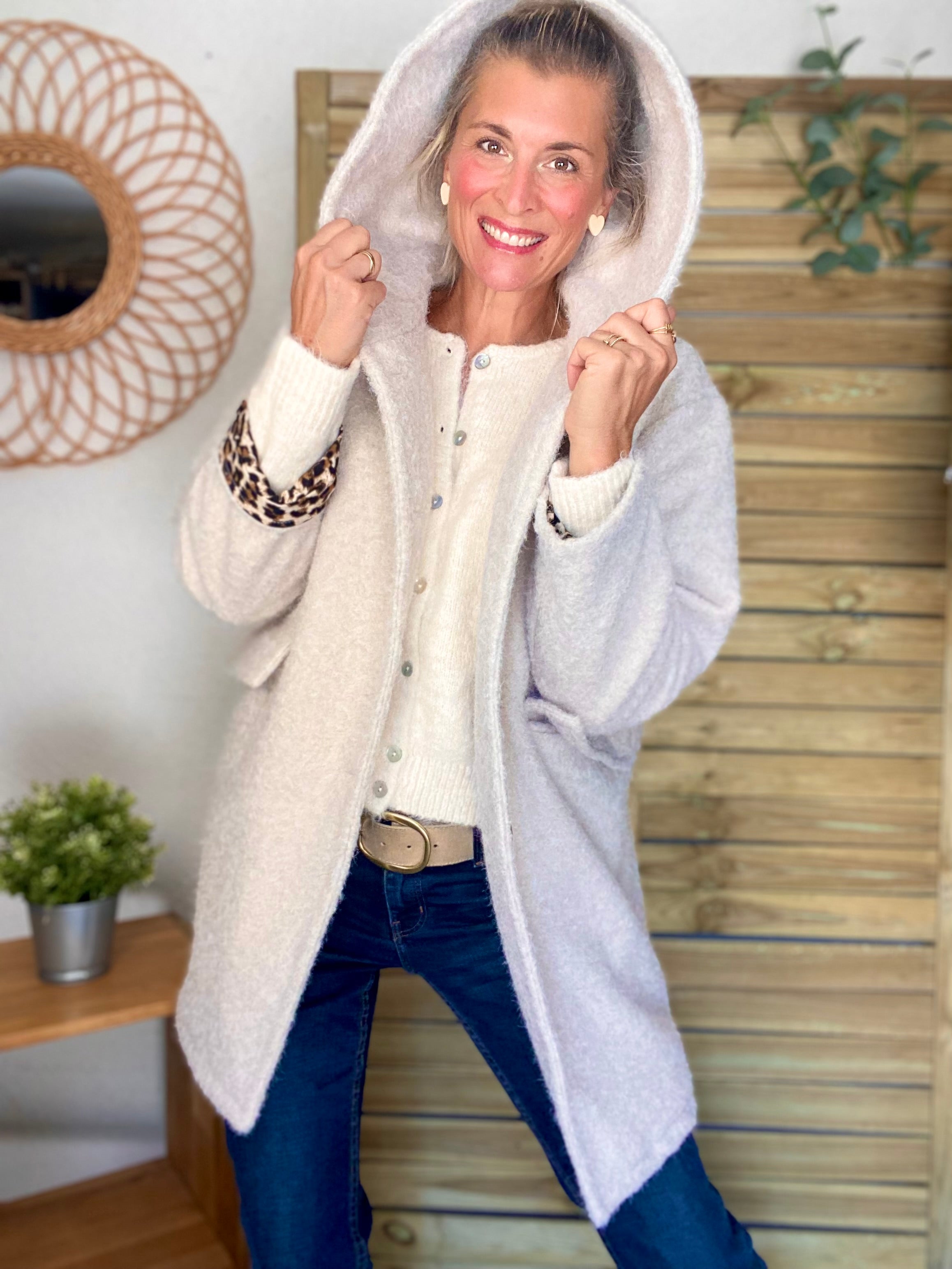 Manteau en laine EUGÉNIE avec détails Léo 🐆 - Crème
