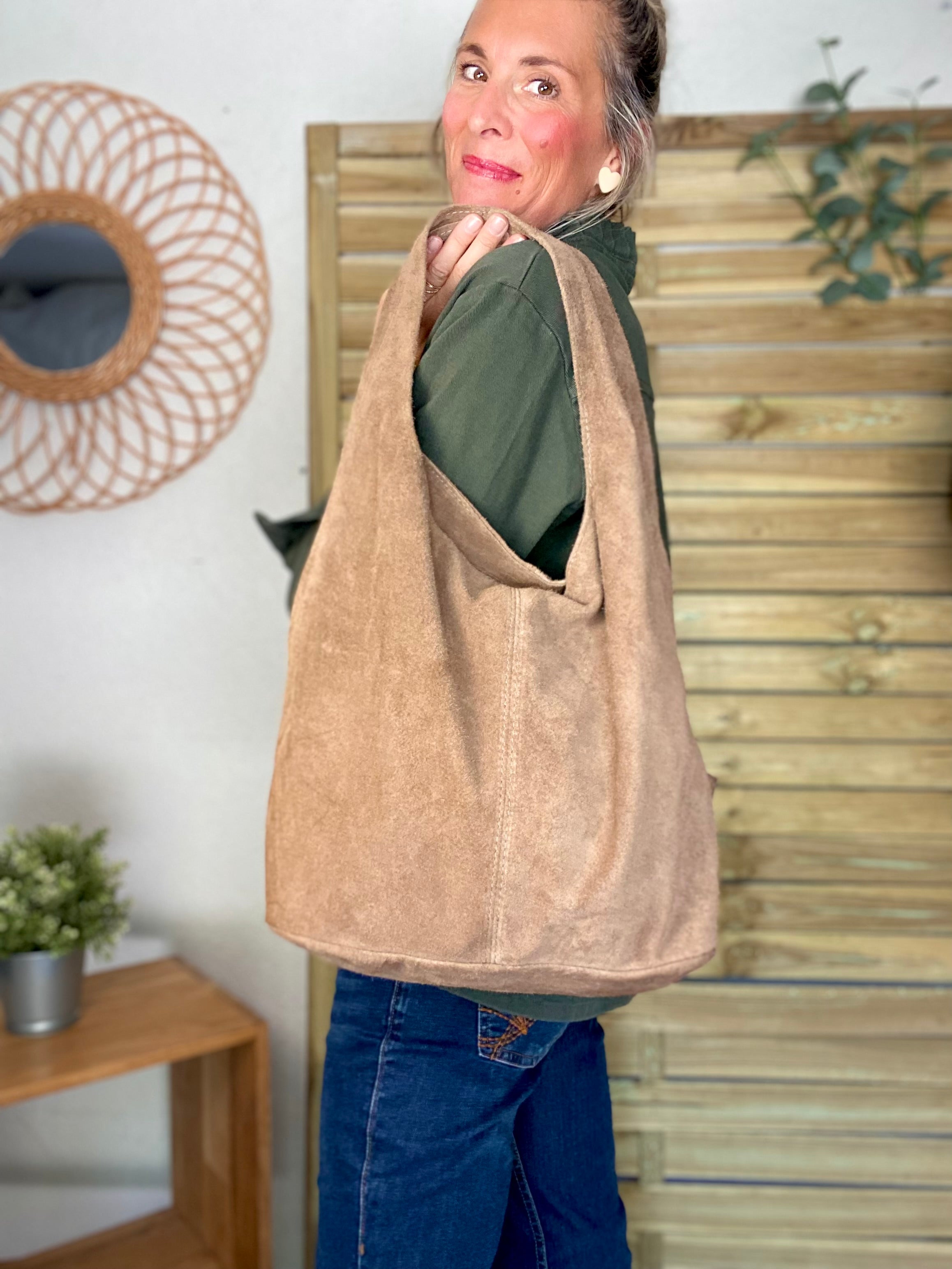 Sac cabas cuir daim MARLON - Beige taupe