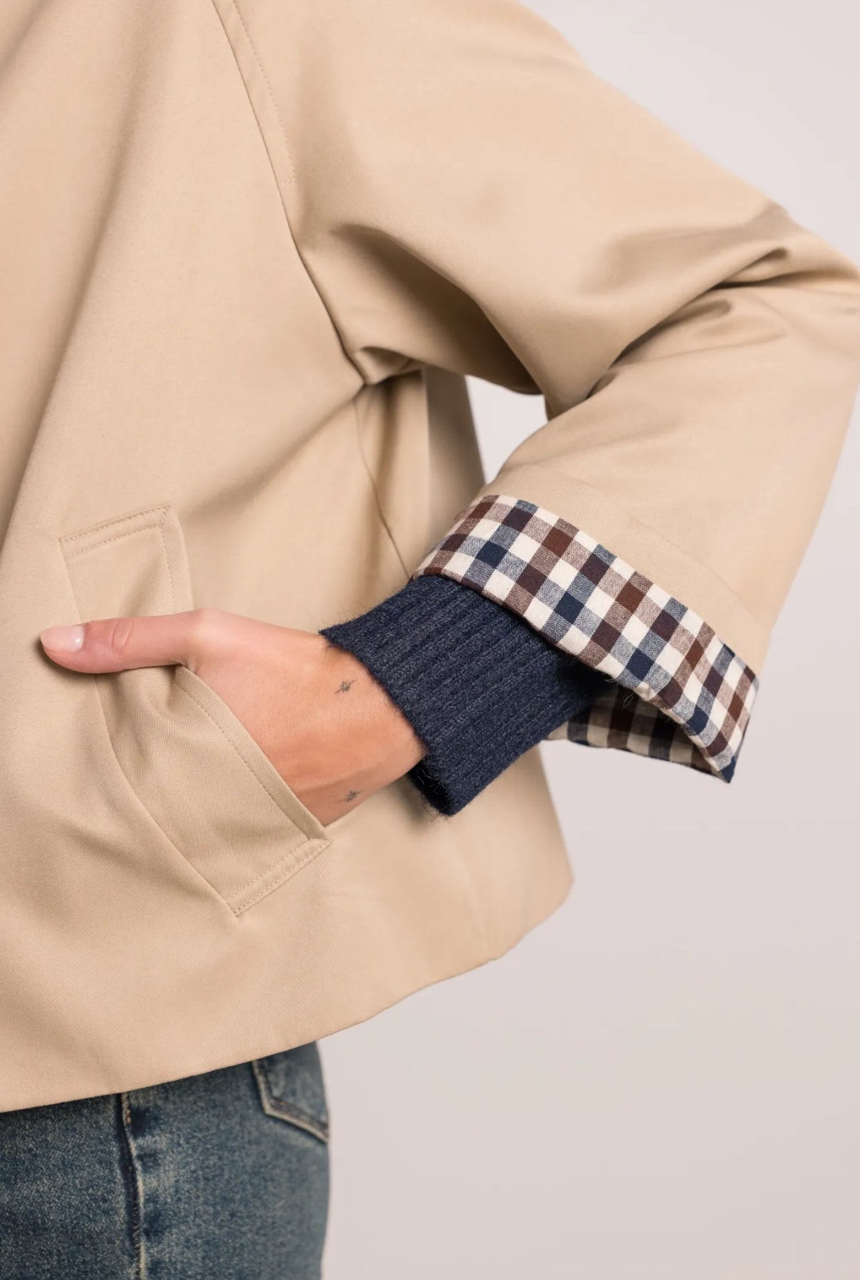 Veste Trench en coton beige avec vichy - YSEULT