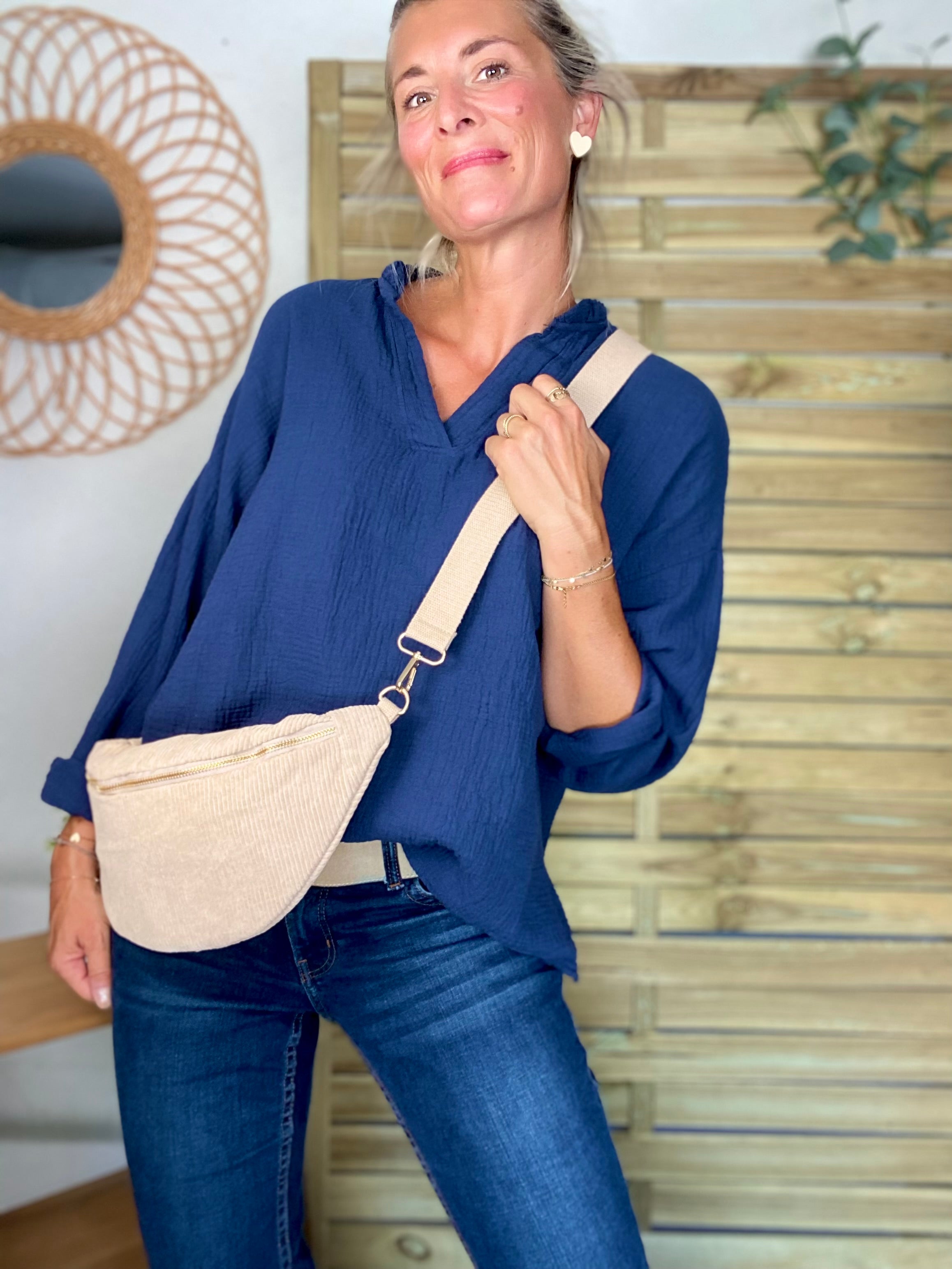 Blouse en gaze de coton SIERRA Bleu marine - manches longues