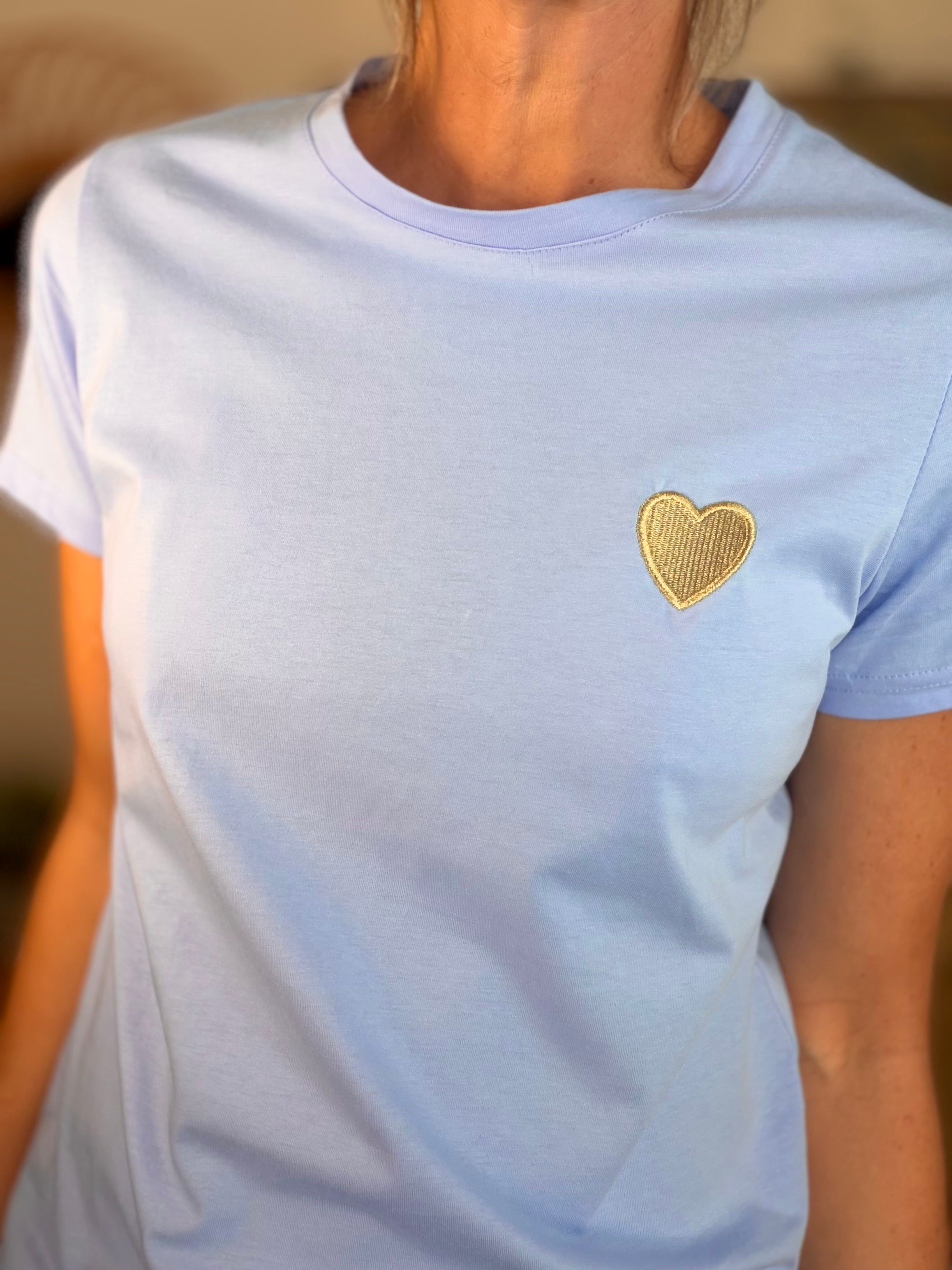 Tee shirt cœur brodé doré 💛 PIA Bleu ciel