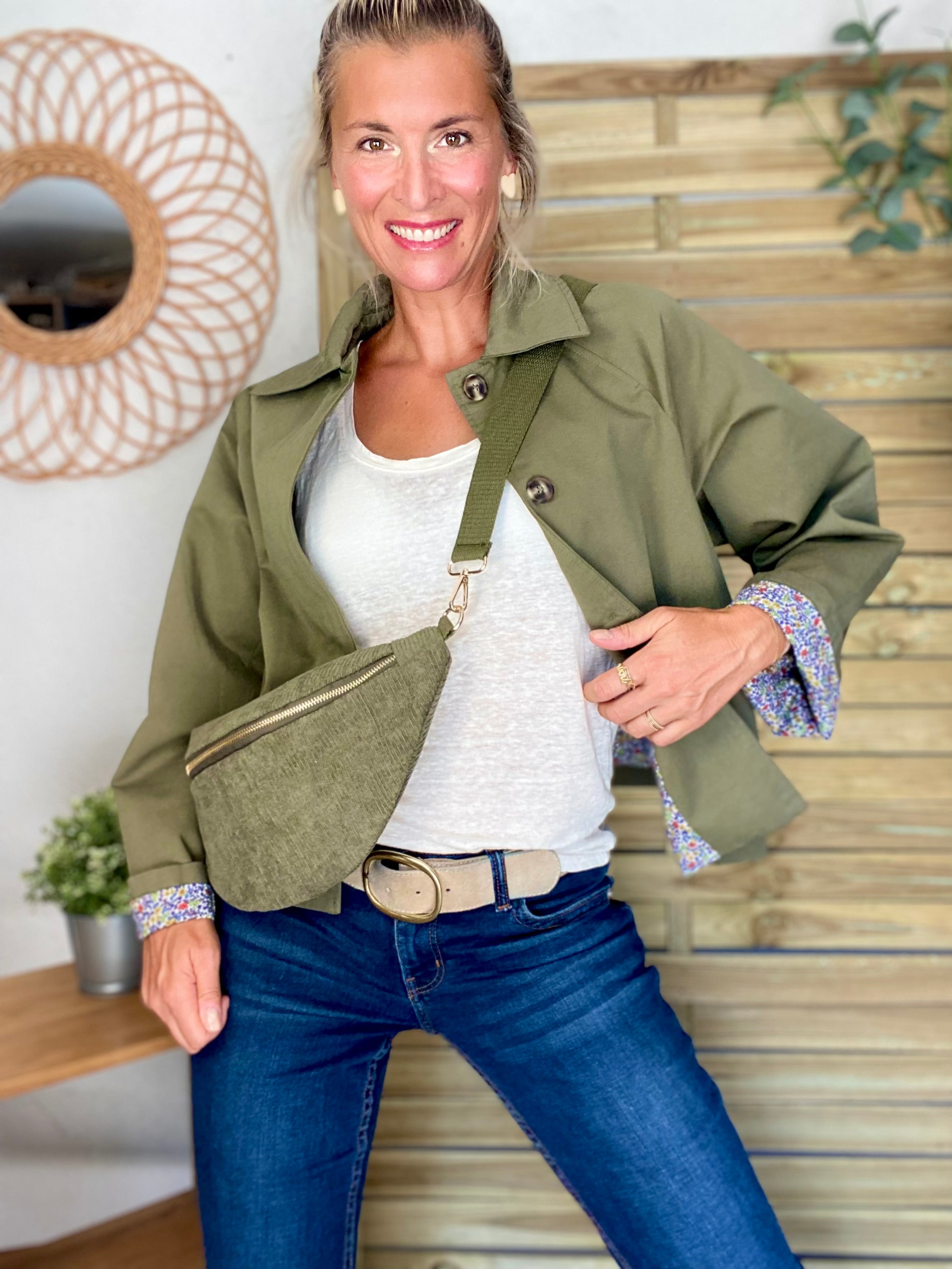 Veste Trench en coton kaki avec Liberty - MAHAUT