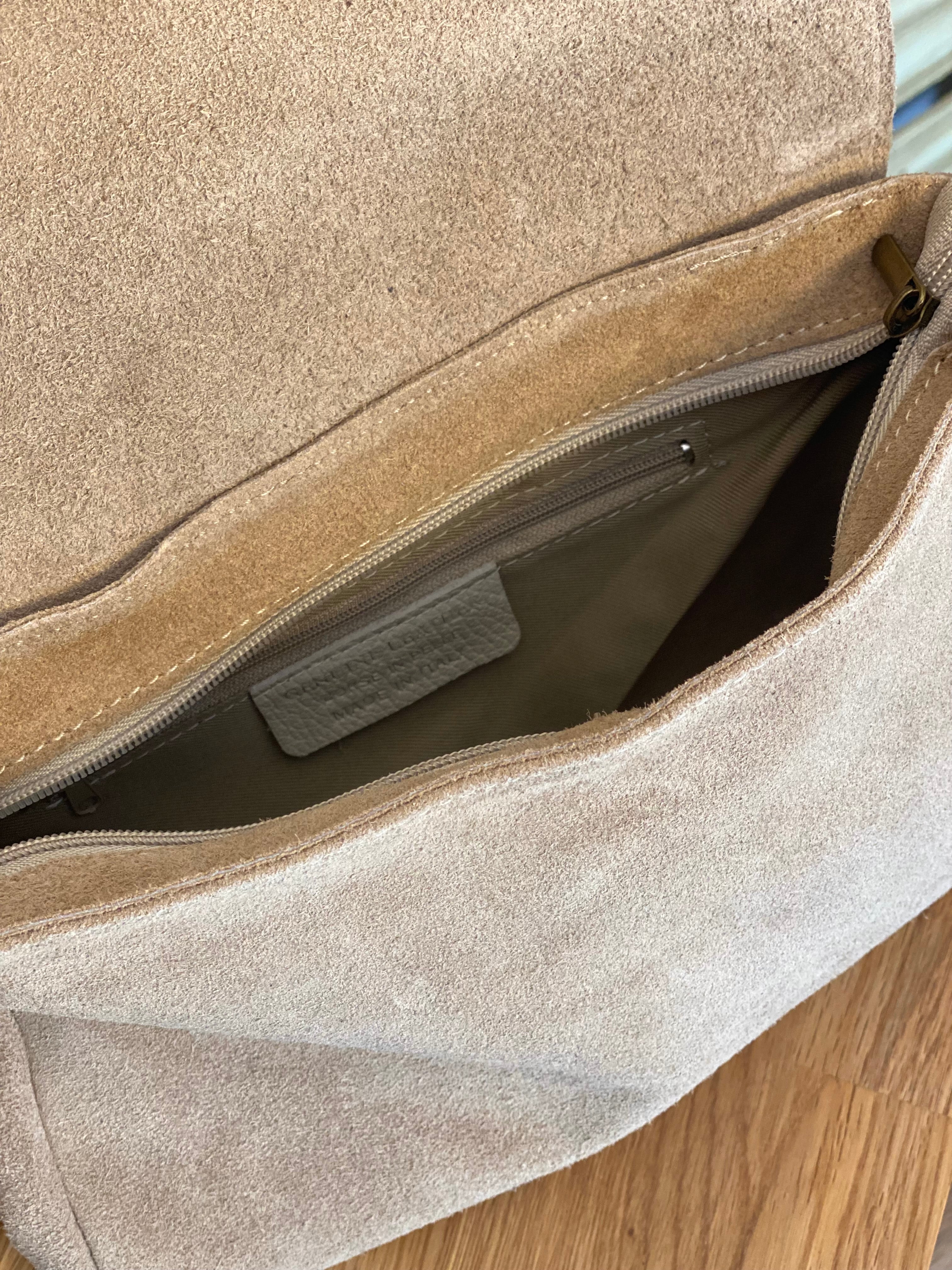 Sac bandoulière en cuir daim et irisé ESMÉE - Beige Doré