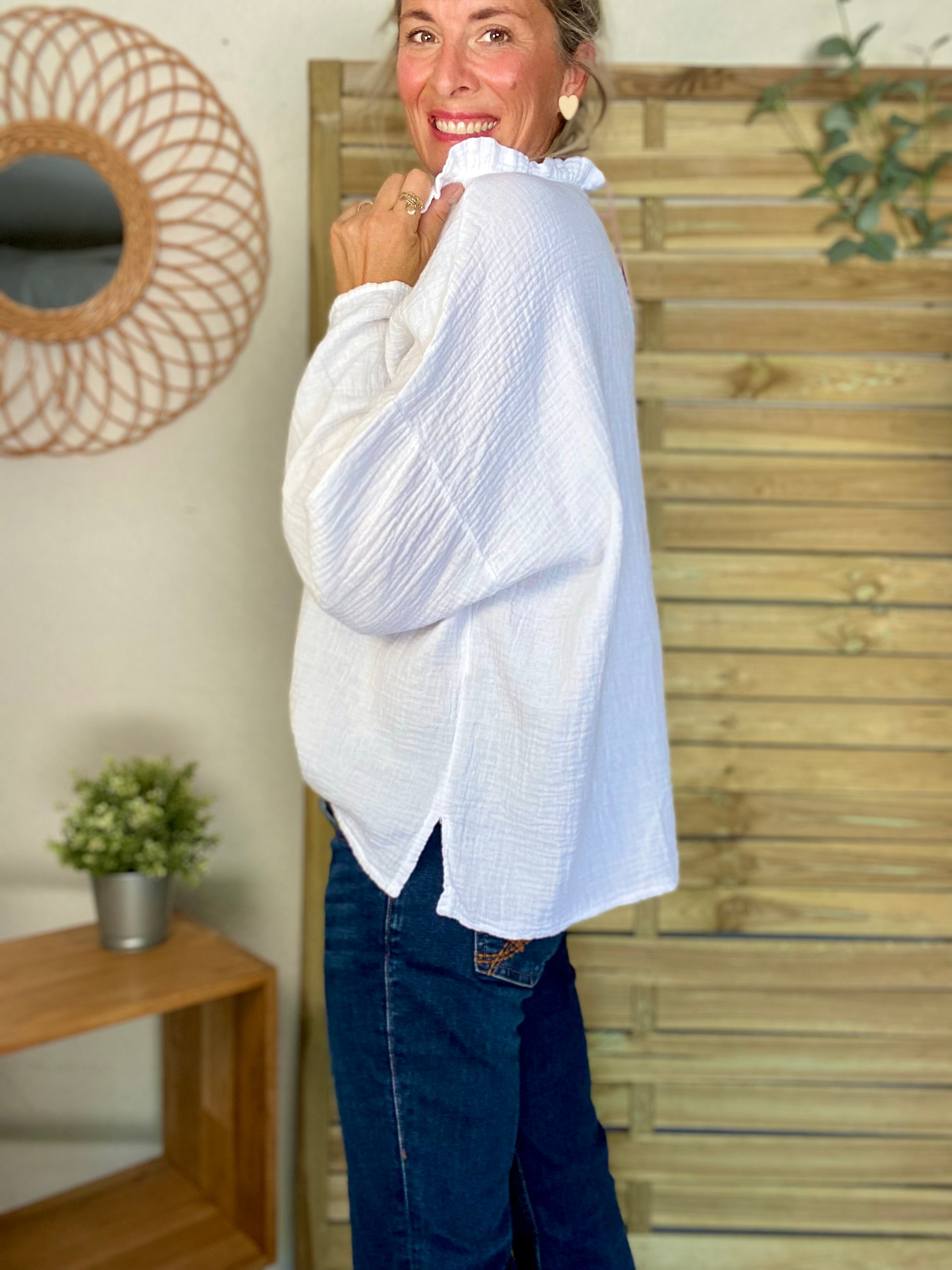Blouse en gaze de coton SIERRA Blanche - manches longues