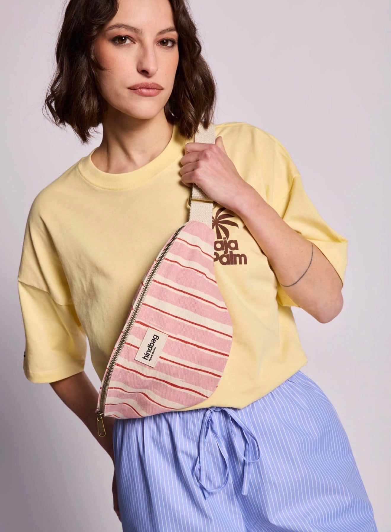 Sac banane HINDBAG Olivia Rayures roses et rouges