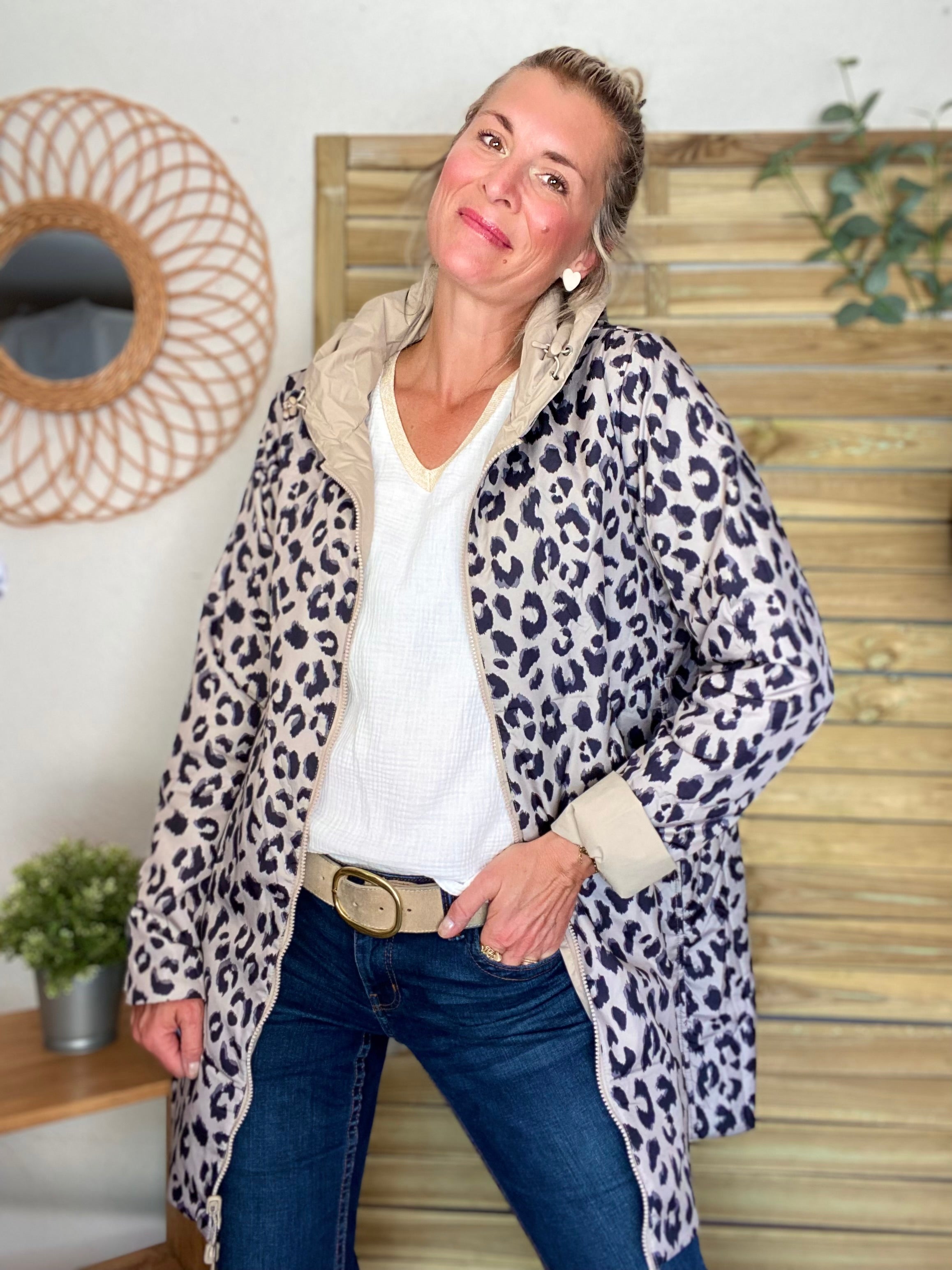Imperméable réversible rembourré LOUISON LONG - Beige / Léo - LAURA JO