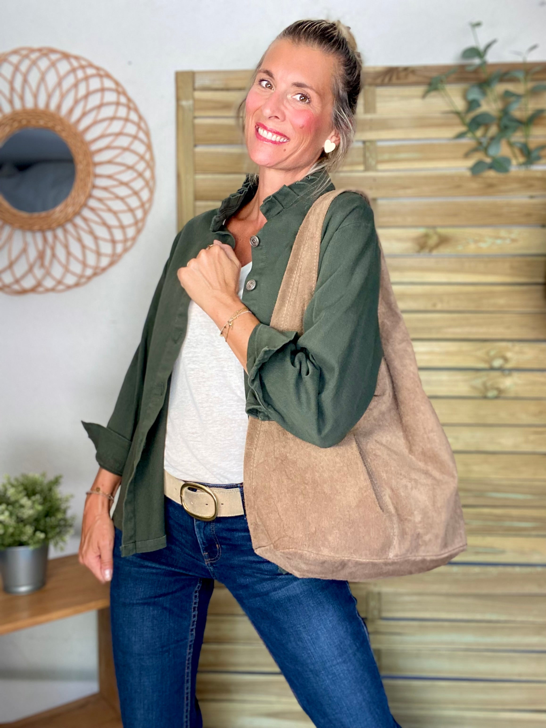 Sac cabas cuir daim MARLON - Beige taupe