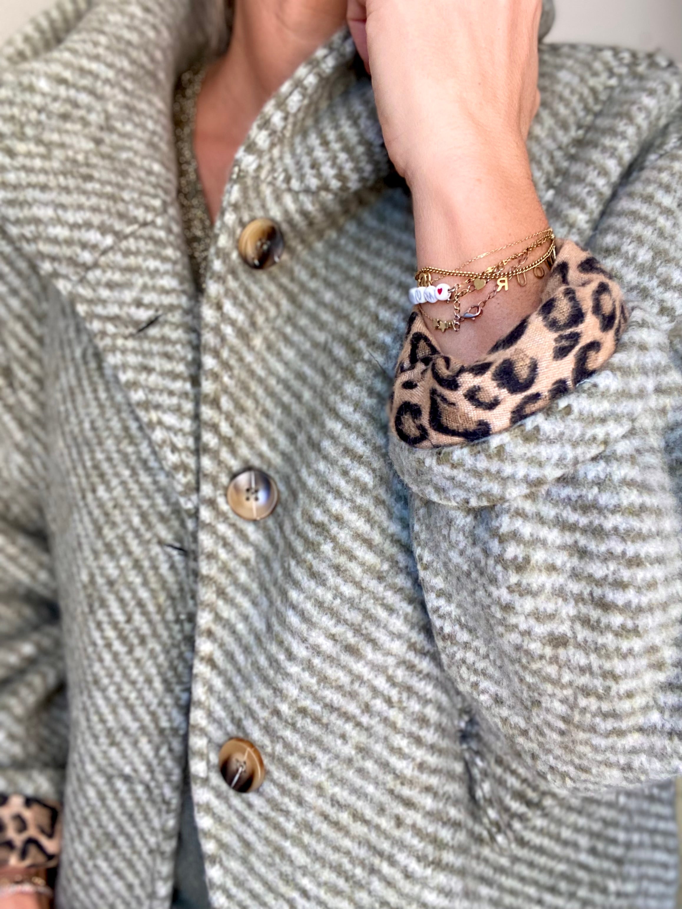 Manteau laine AGATHE avec détails Léo (étoile capuche) - Kaki - FIN DE SÉRIE