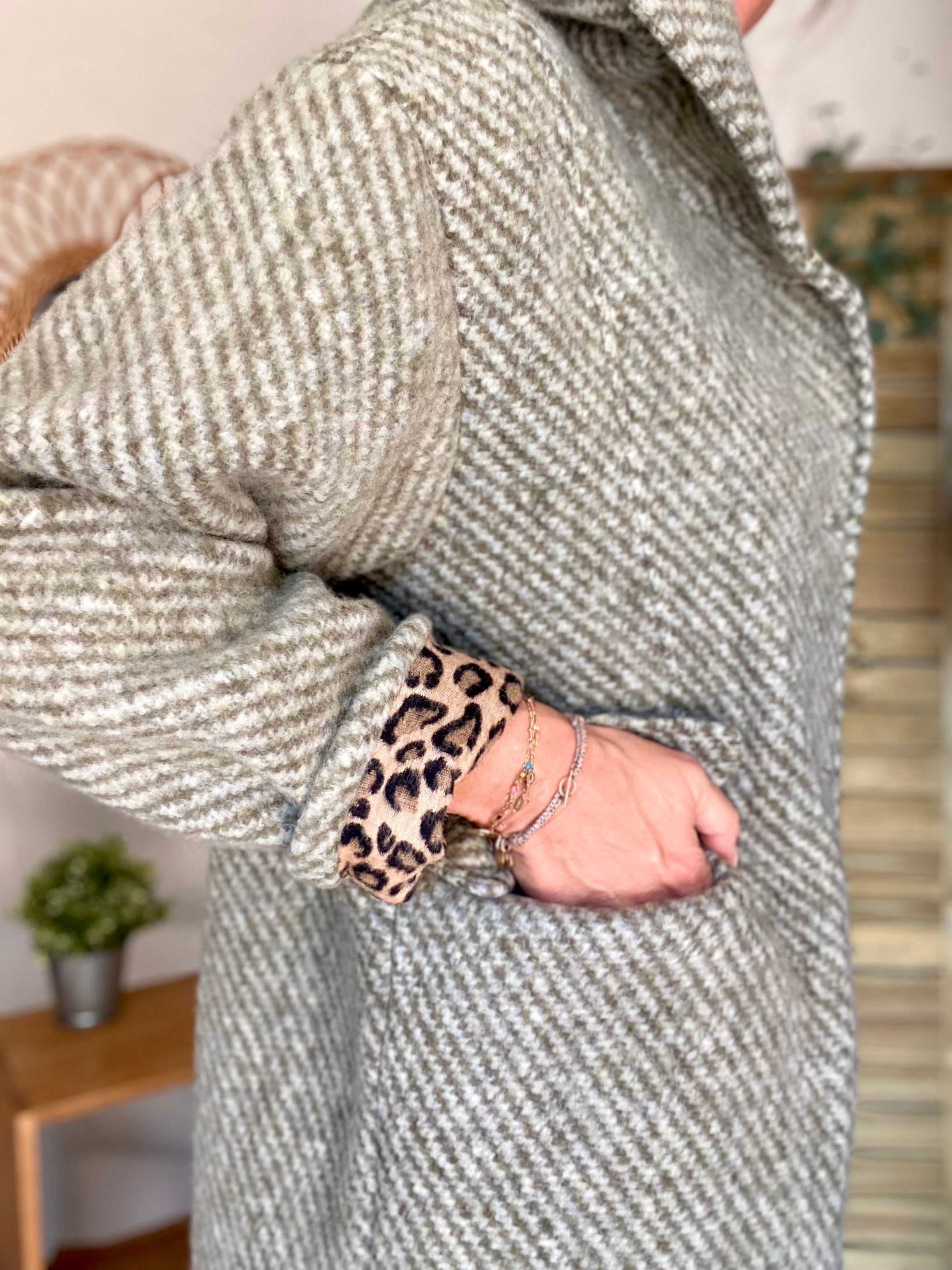 Manteau laine AGATHE avec détails Léo (étoile capuche) - Kaki - FIN DE SÉRIE