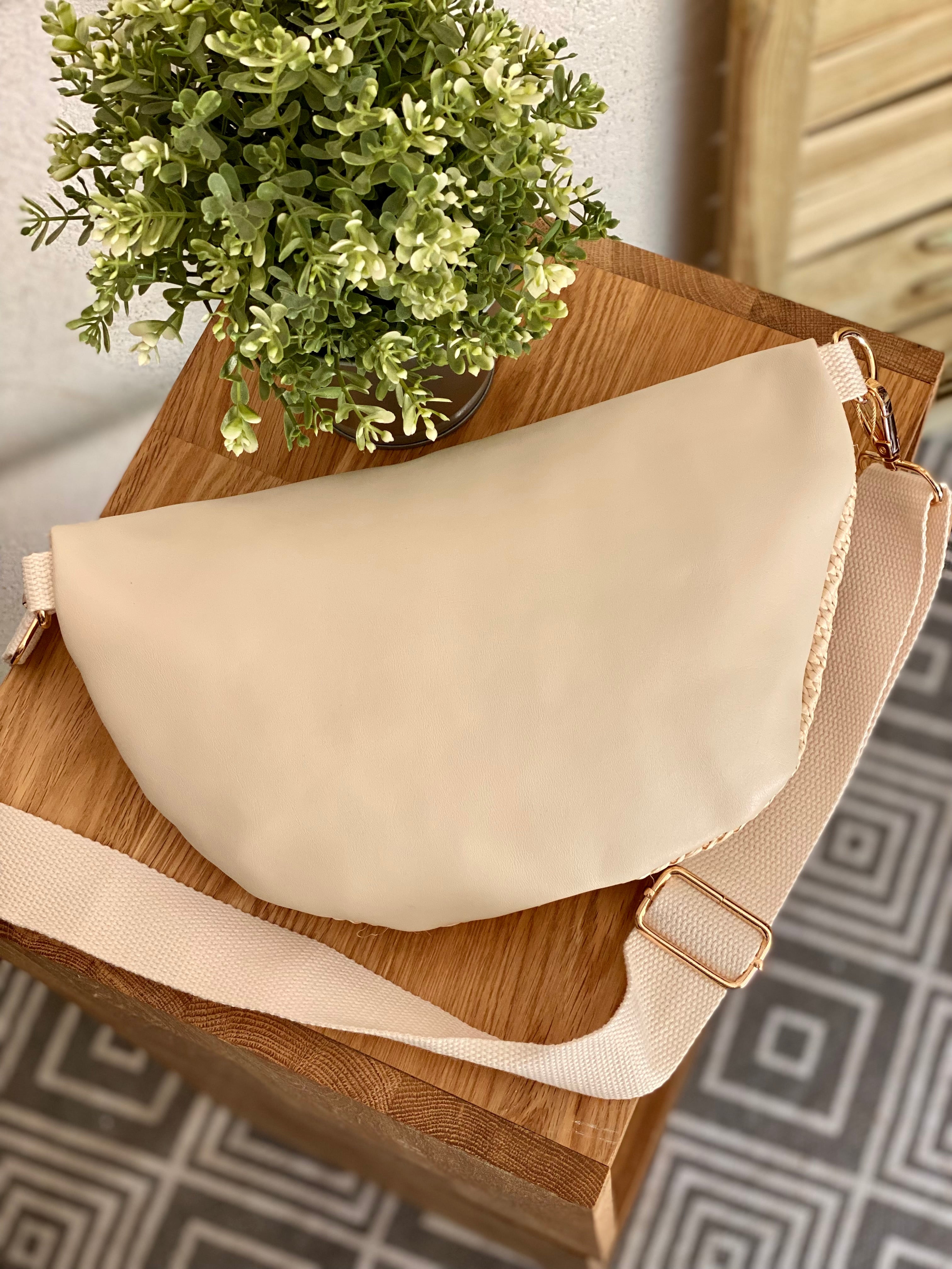 Sac banane bi-matière effet paille - DOLLY Atelier Paname - Beige clair / écru (format L) - FIN DE SÉRIE