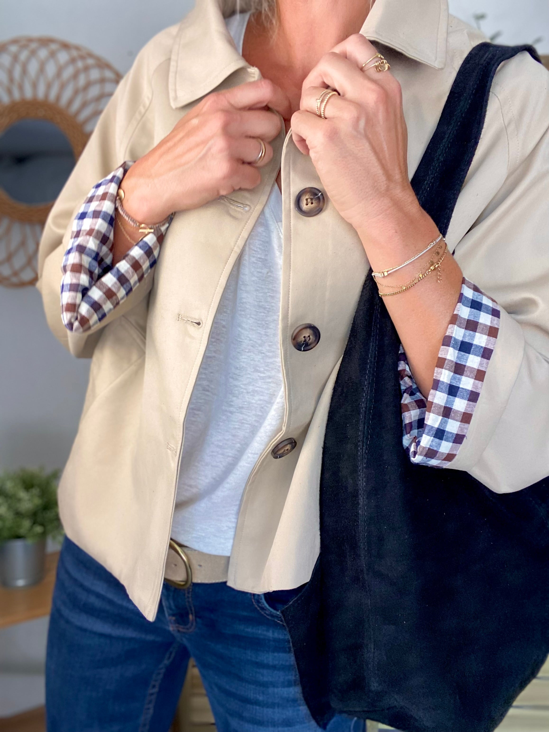 Veste Trench en coton beige avec vichy - YSEULT
