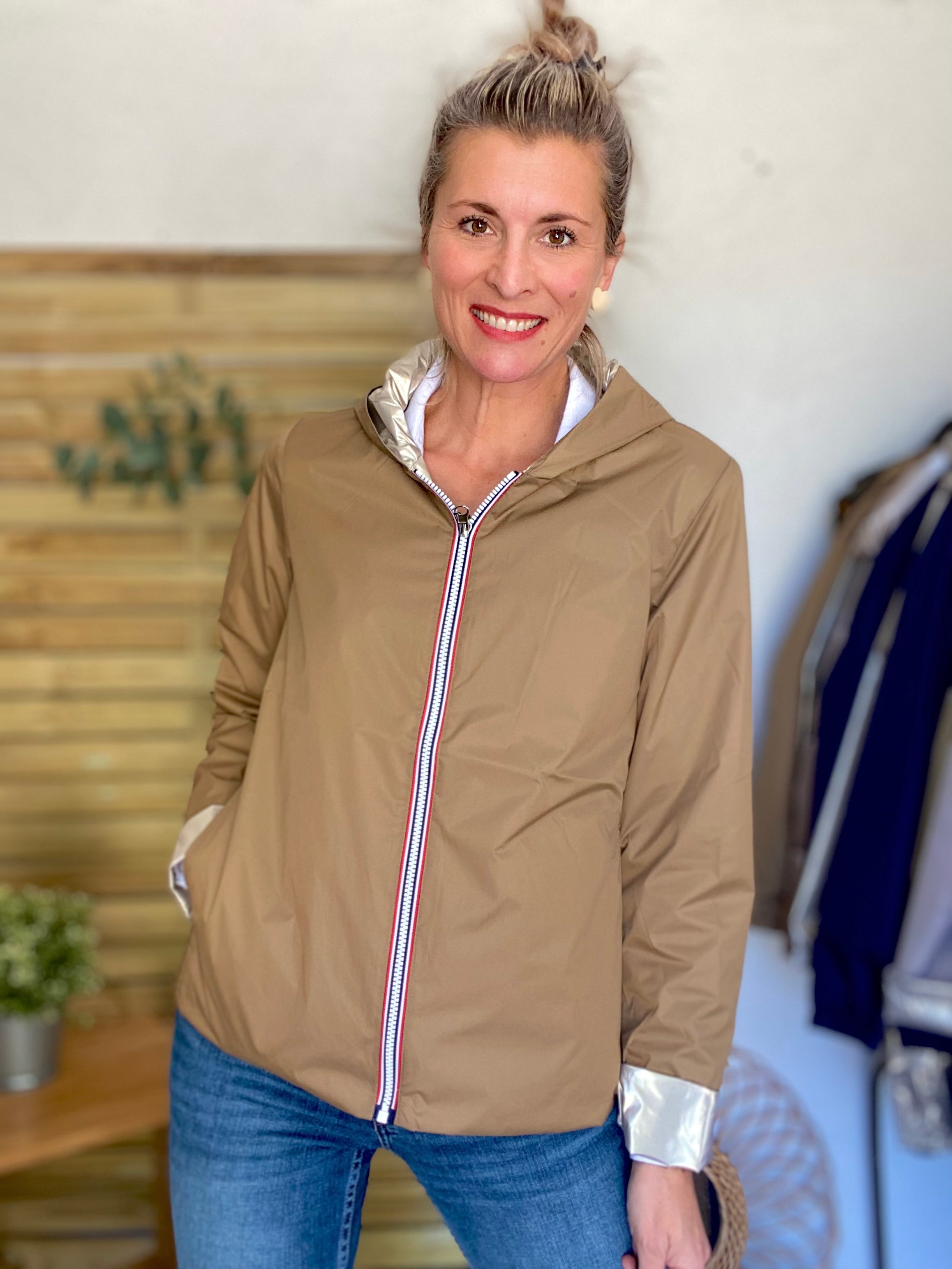 Imperméable réversible GARANCE COURT léger - Camel/Doré - LAURA JO