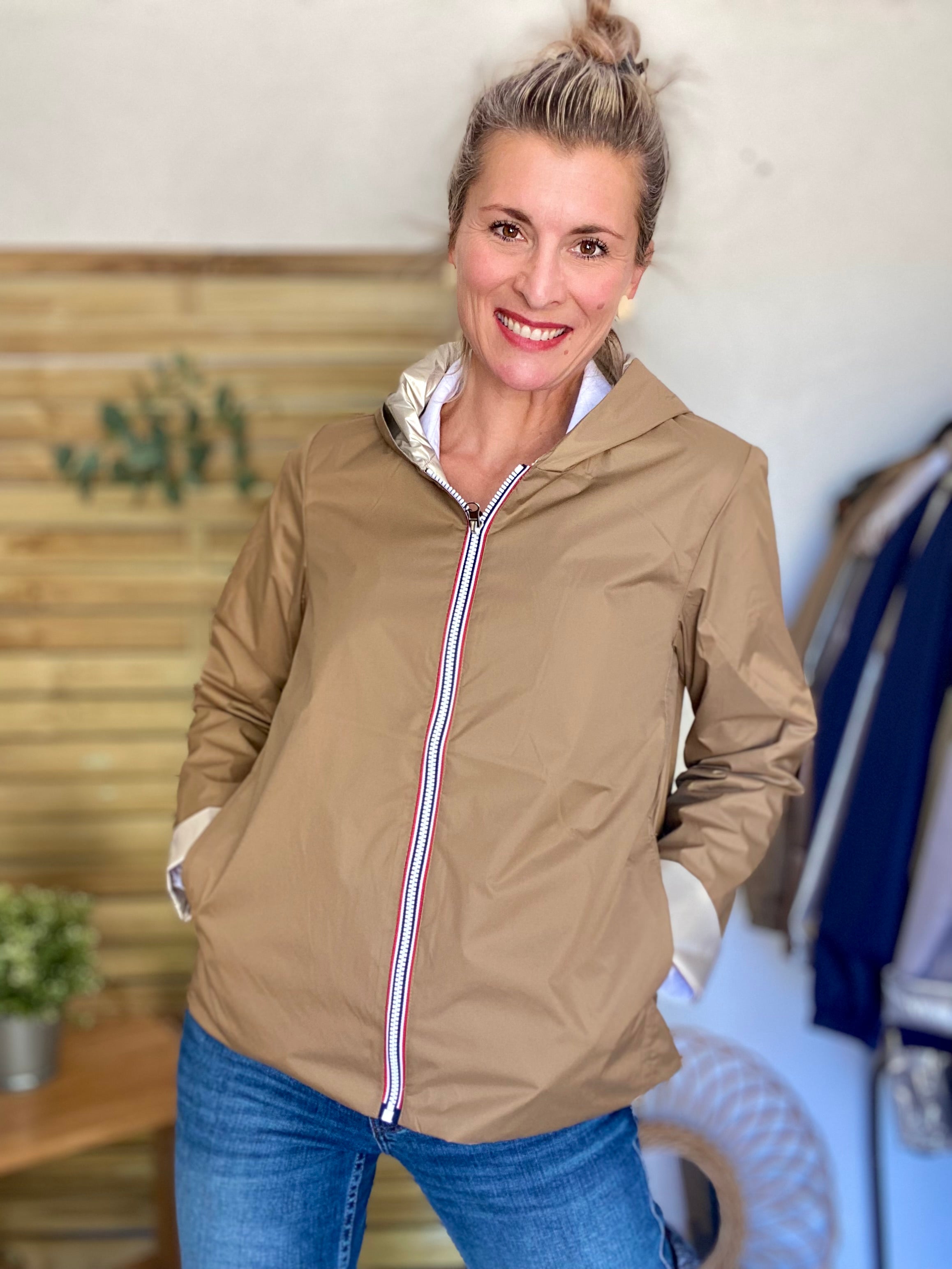 Imperméable réversible GARANCE COURT léger - Camel/Doré - LAURA JO