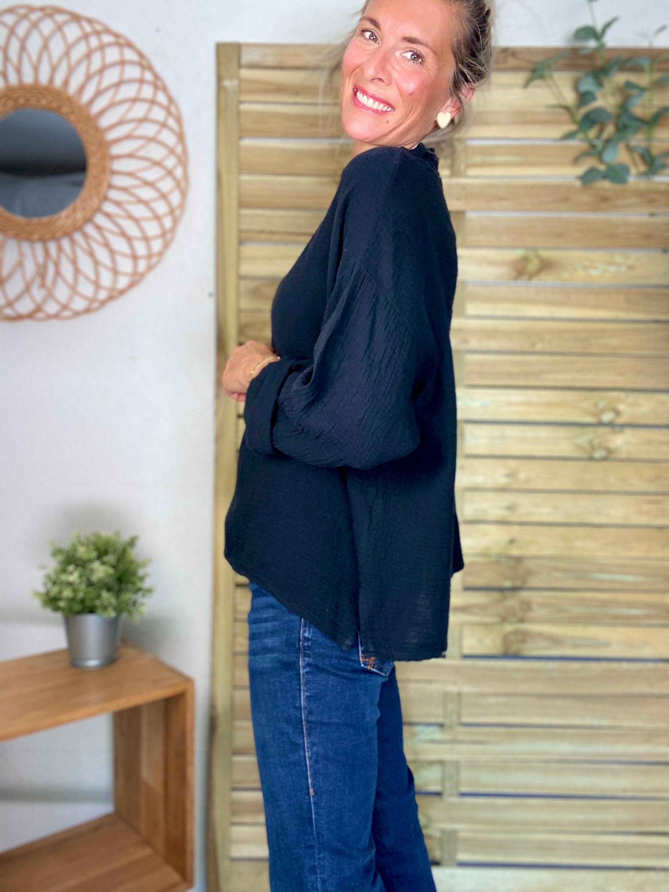 Blouse en gaze de coton SIERRA Noire - manches longues