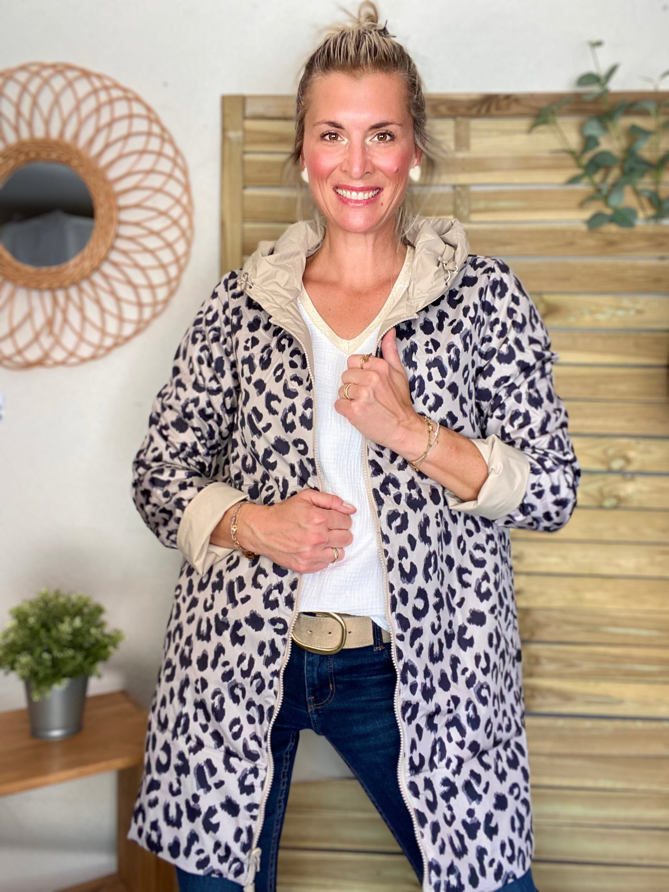 Imperméable réversible rembourré LOUISON LONG - Beige / Léo - LAURA JO