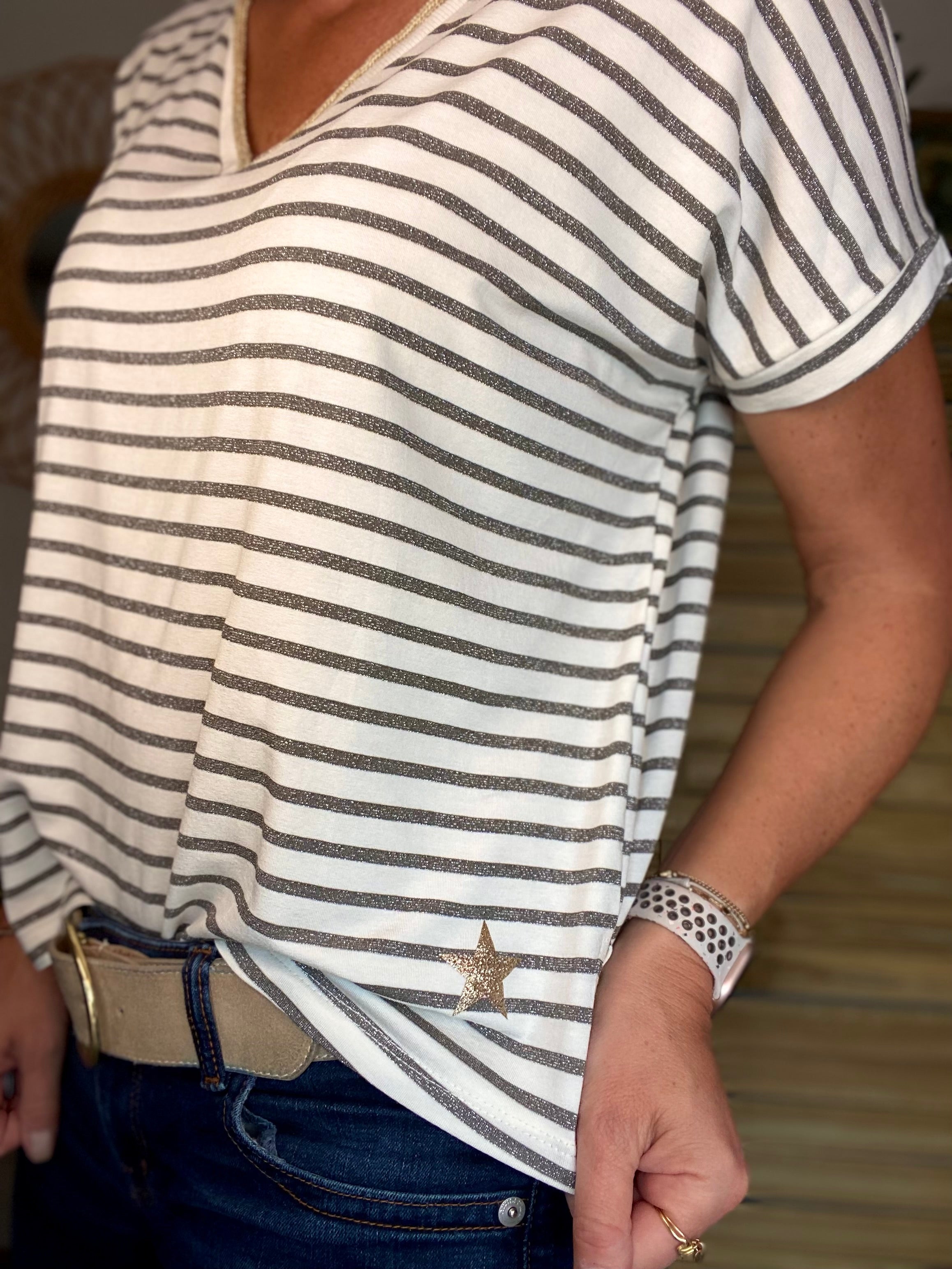 Top rayé col V avec étoile ⭐️ NAOMI - Argent