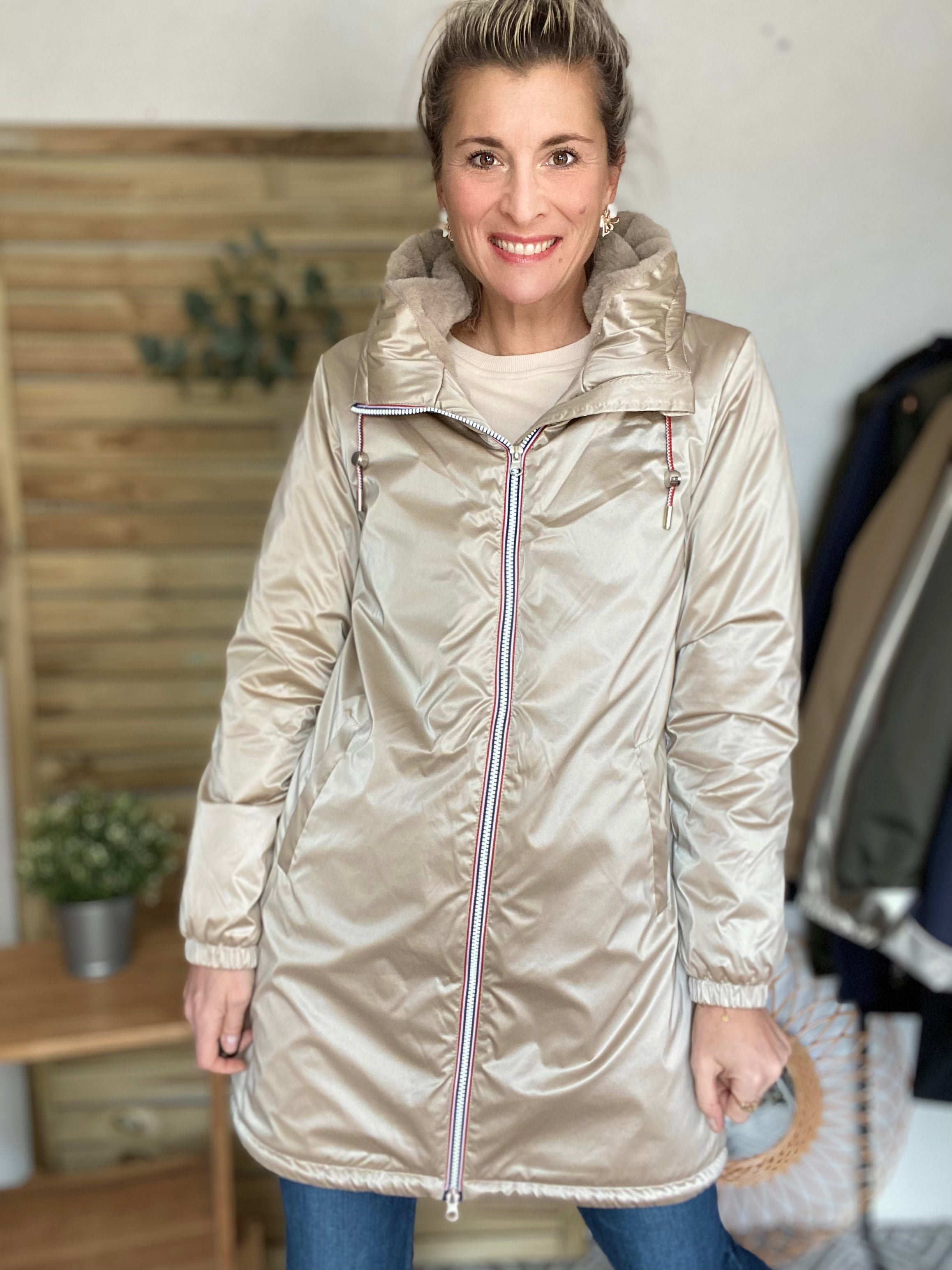 Parka Imperméable THELMA LONG fourrée - Sable irisé - Laura Jo