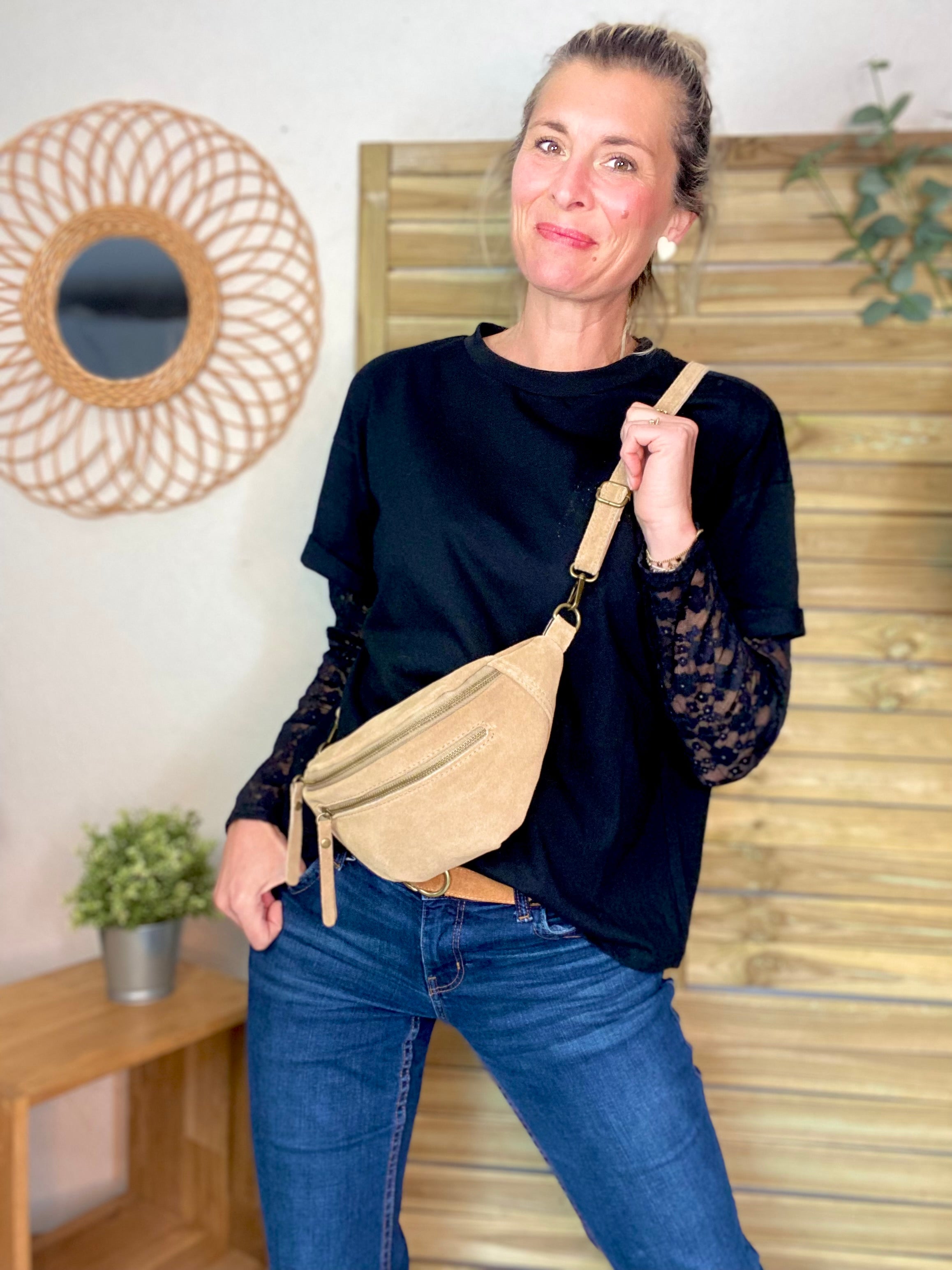 Tee shirt avec manches longues dentelle PAMELA - Noir