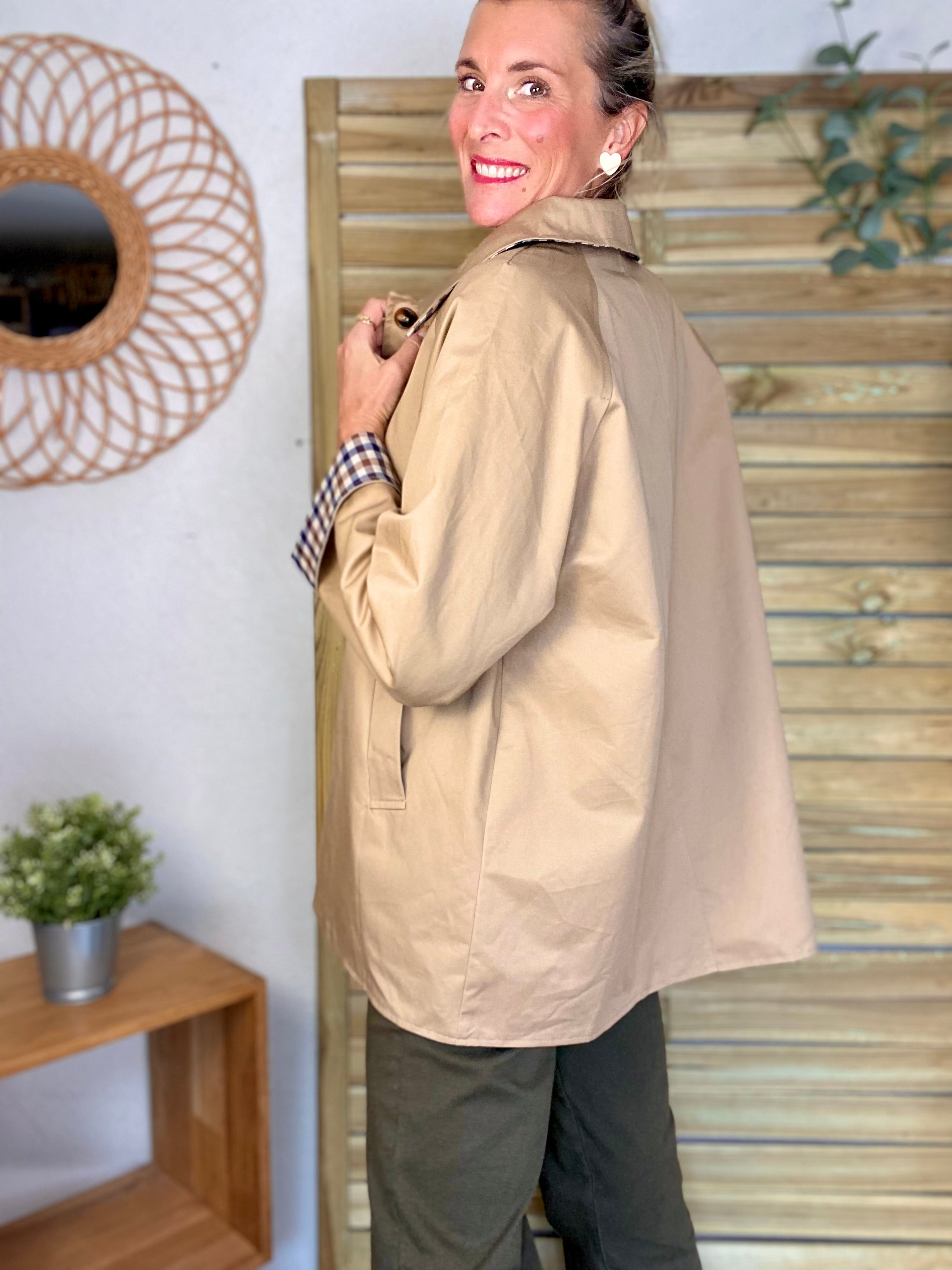 Veste Trench mi long réversible vichy LENA - Camel clair