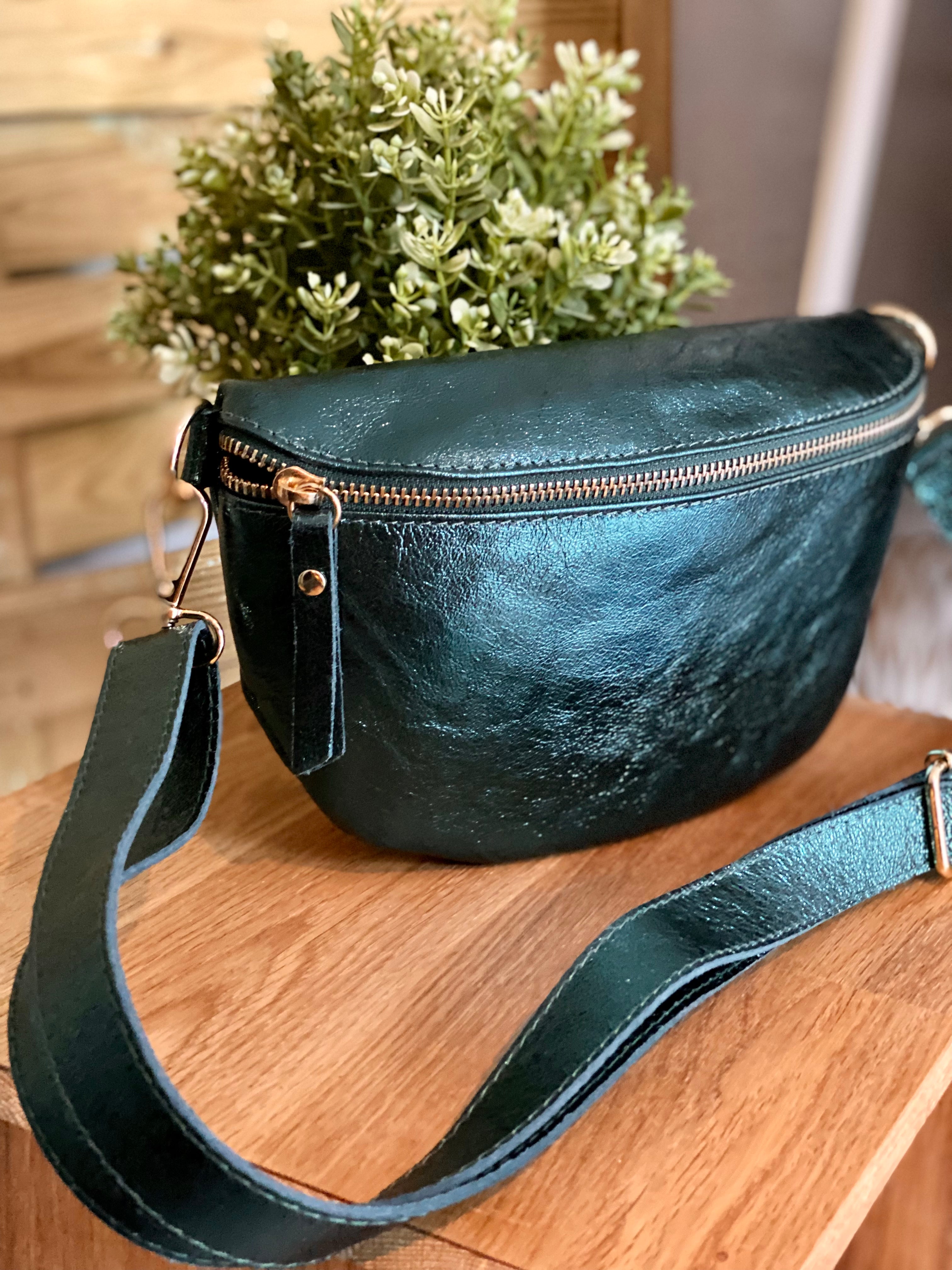 Sac banane M en cuir irisé 24cm ROMY Bleu pétrole(12 coloris)