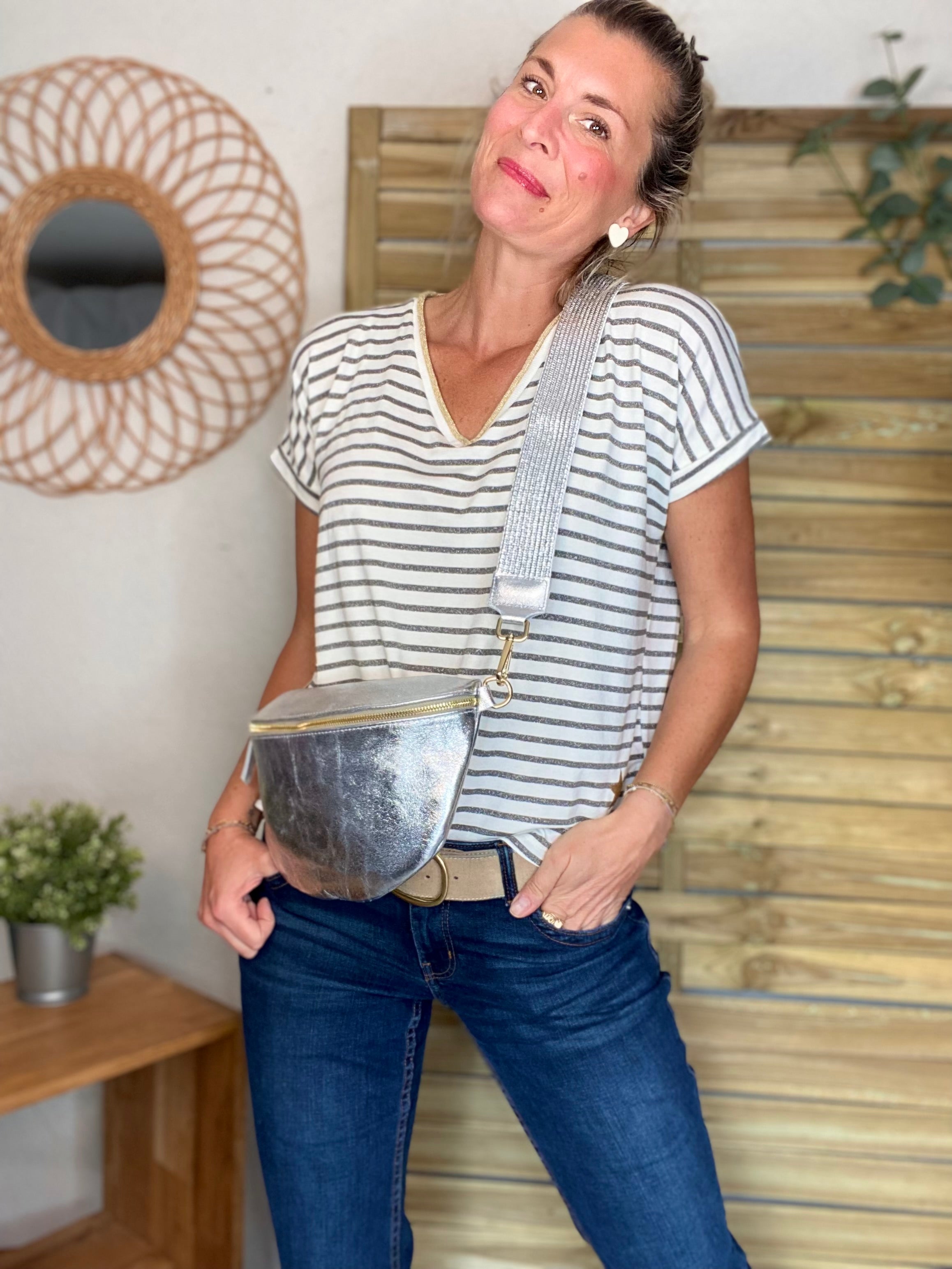 Top rayé col V avec étoile ⭐️ NAOMI - Argent