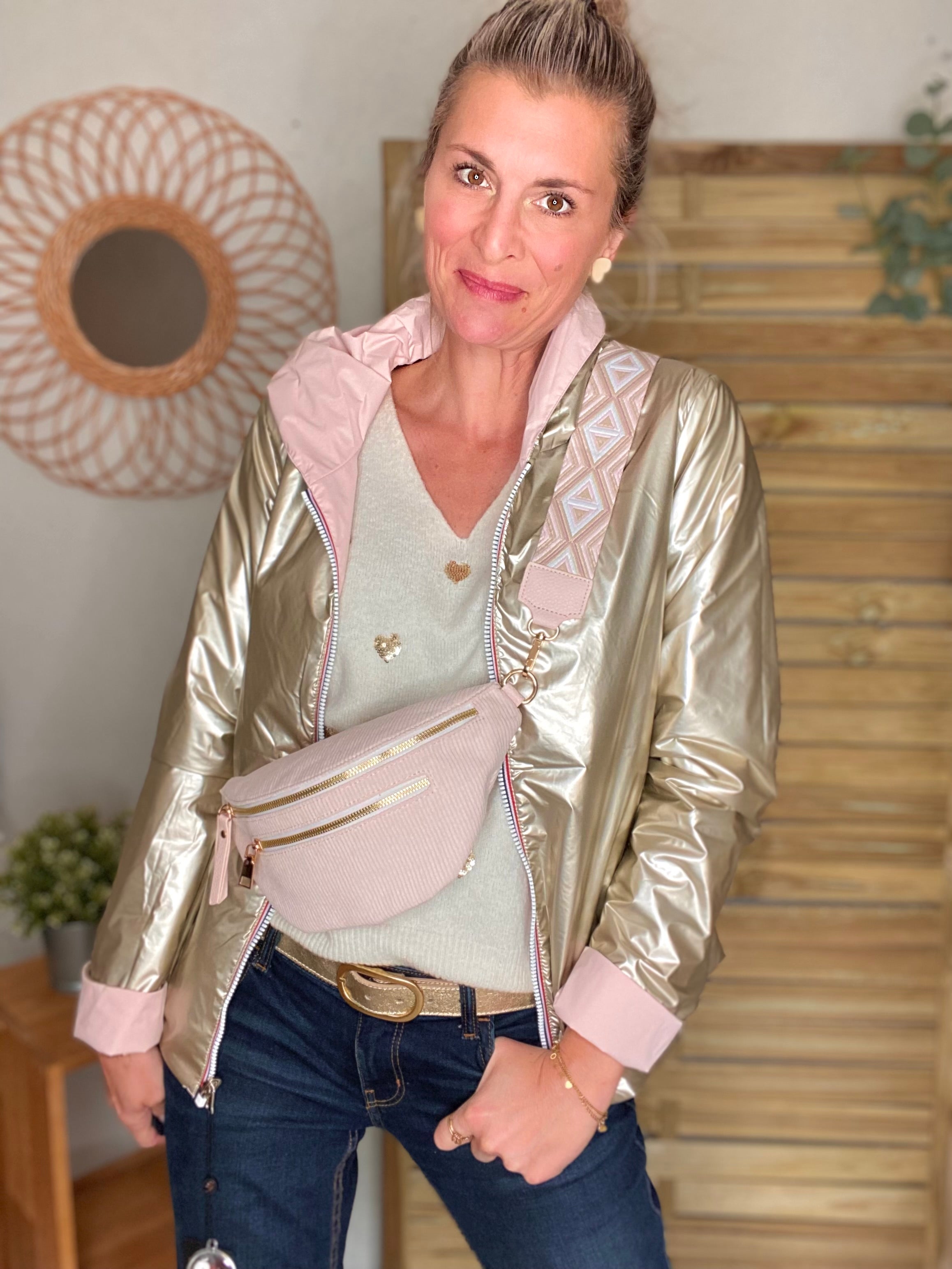 Imperméable réversible rembourré LOUISON COURT - Rose/Doré - LAURA JO