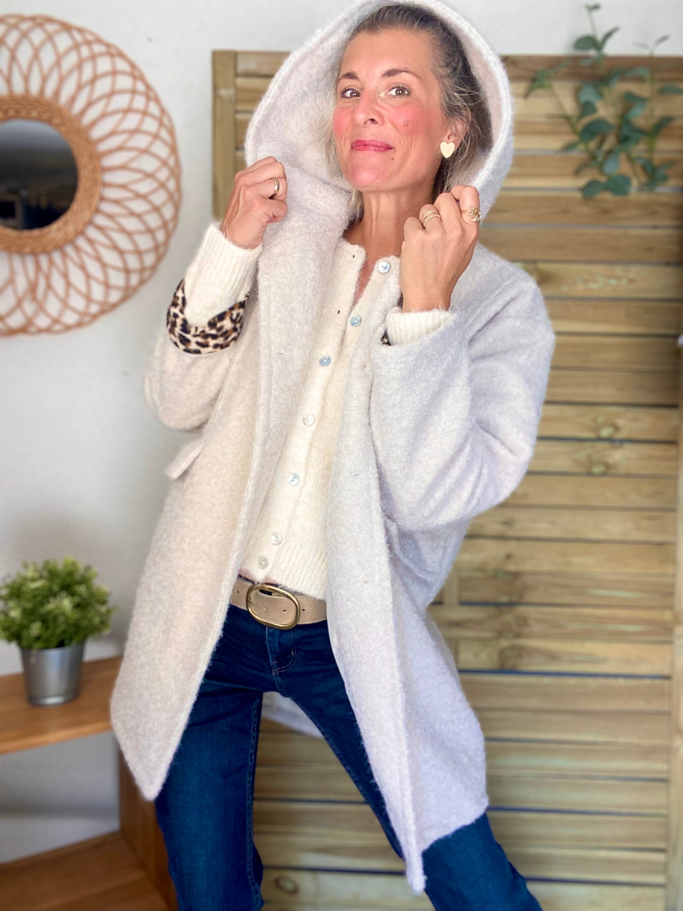 Manteau en laine EUGÉNIE avec détails Léo 🐆 - Crème