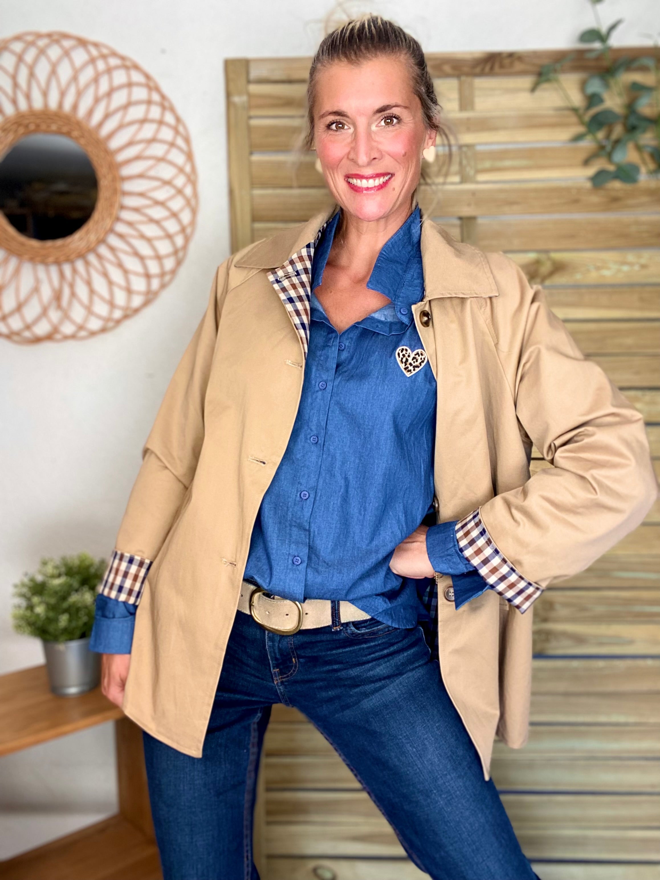 Chemise en coton brodé coeur Léo 🐆 LISE - Bleu jean