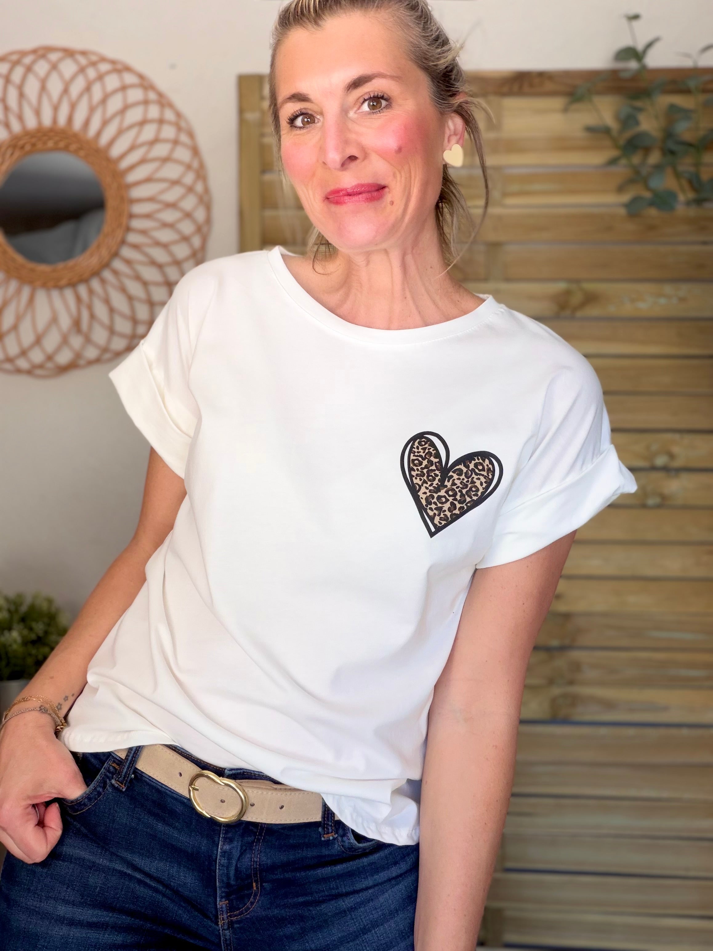 Tee shirt col V Cœur Léo PALOMA Blanc