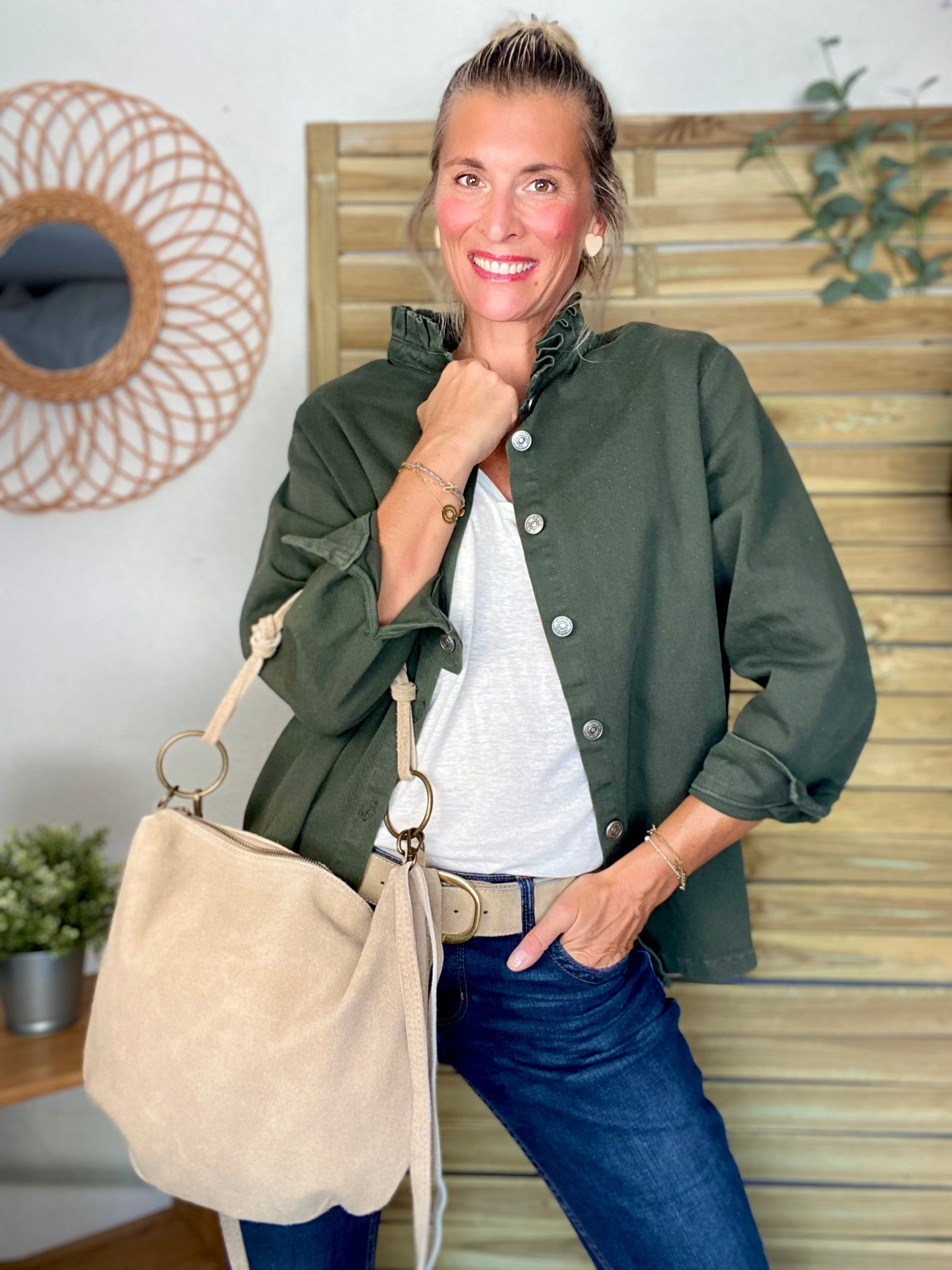 Sac en cuir daim SCOTT - Beige