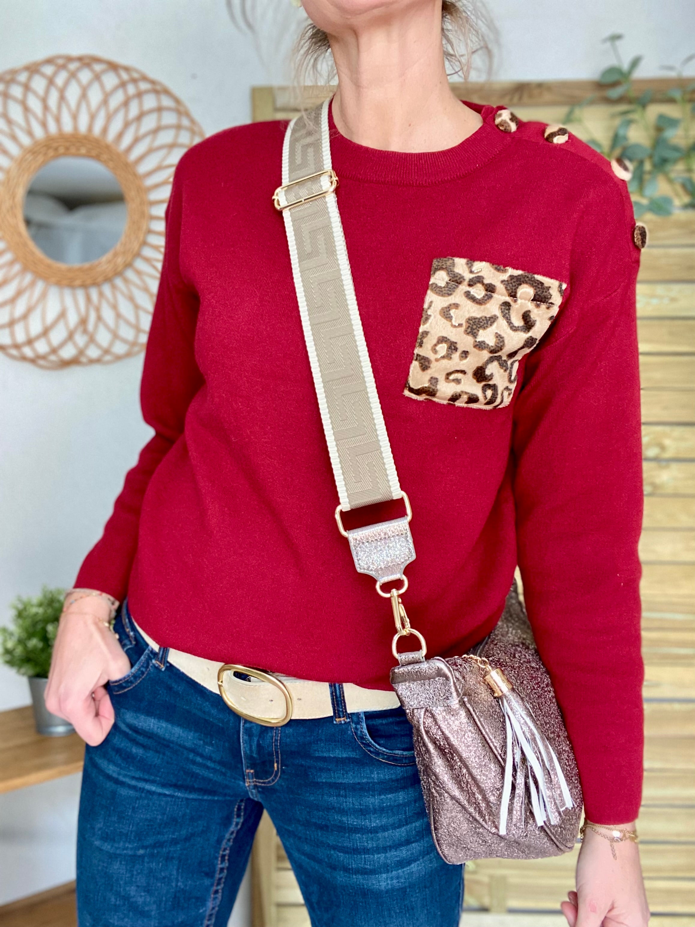 Sac besace demi-lune XL irisé, sangle fantaisie - AMY - Bronze