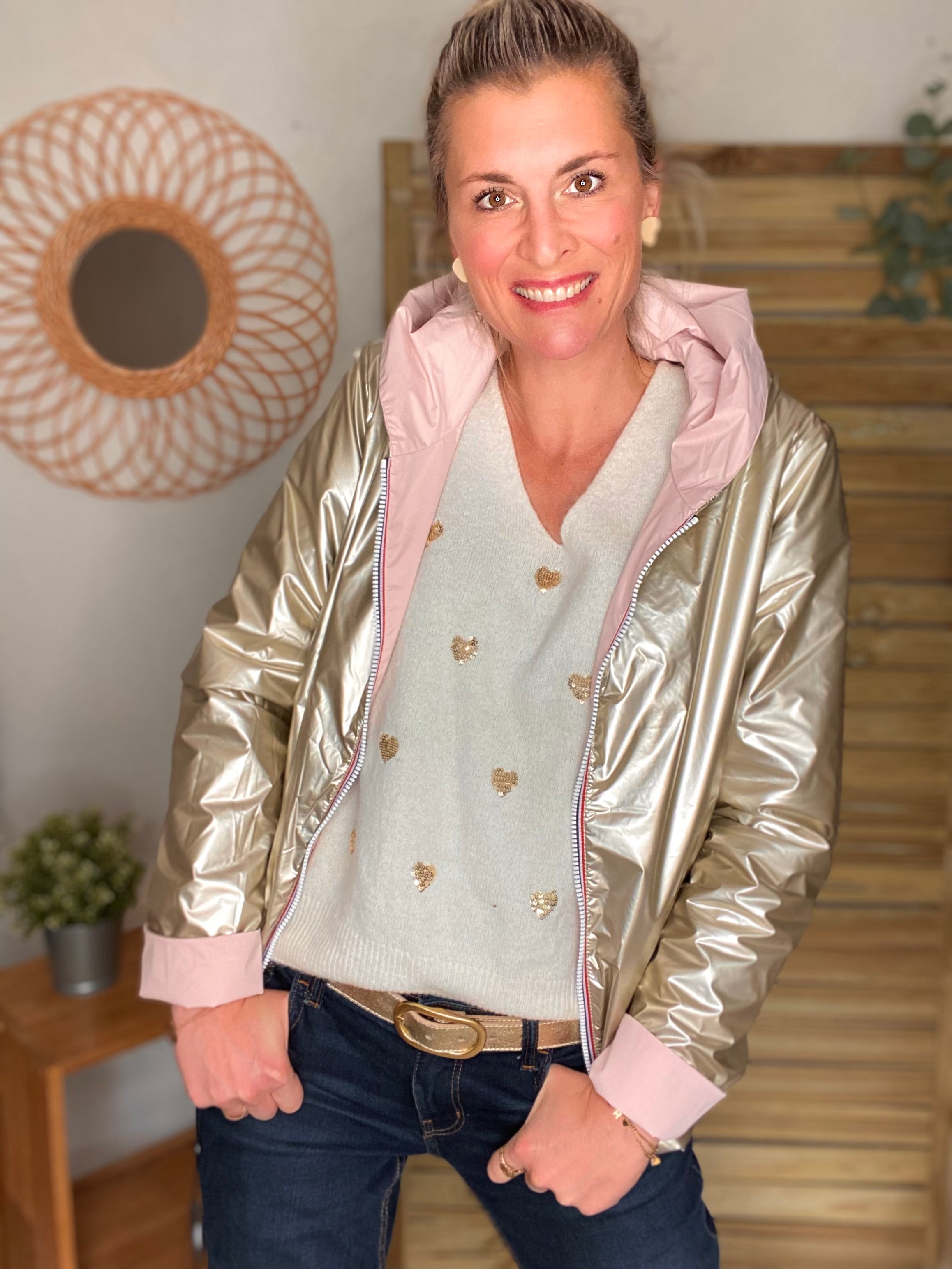 Imperméable réversible rembourré LOUISON COURT - Rose/Doré - LAURA JO