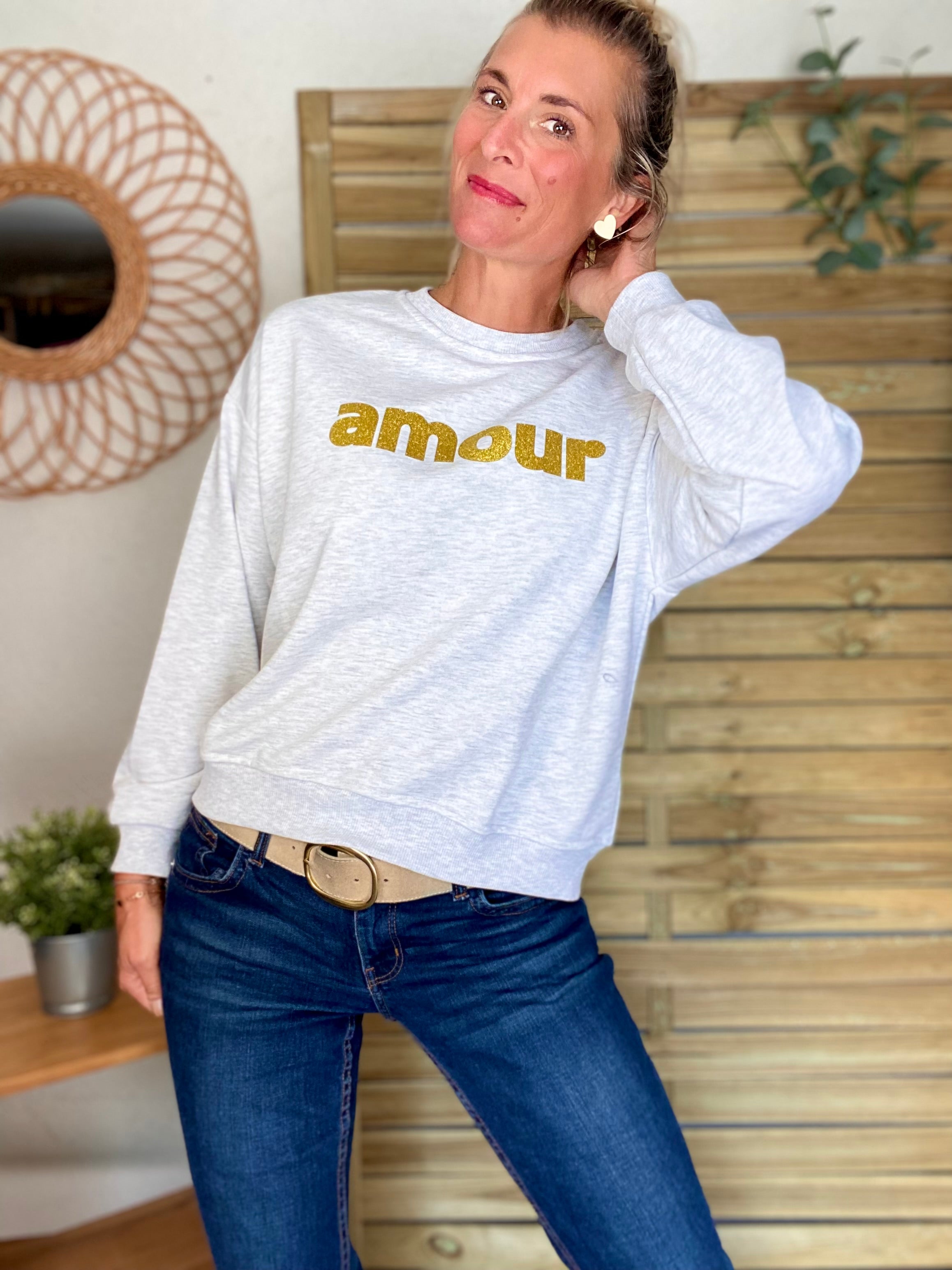 Sweat amour doré COLINE - Gris chiné