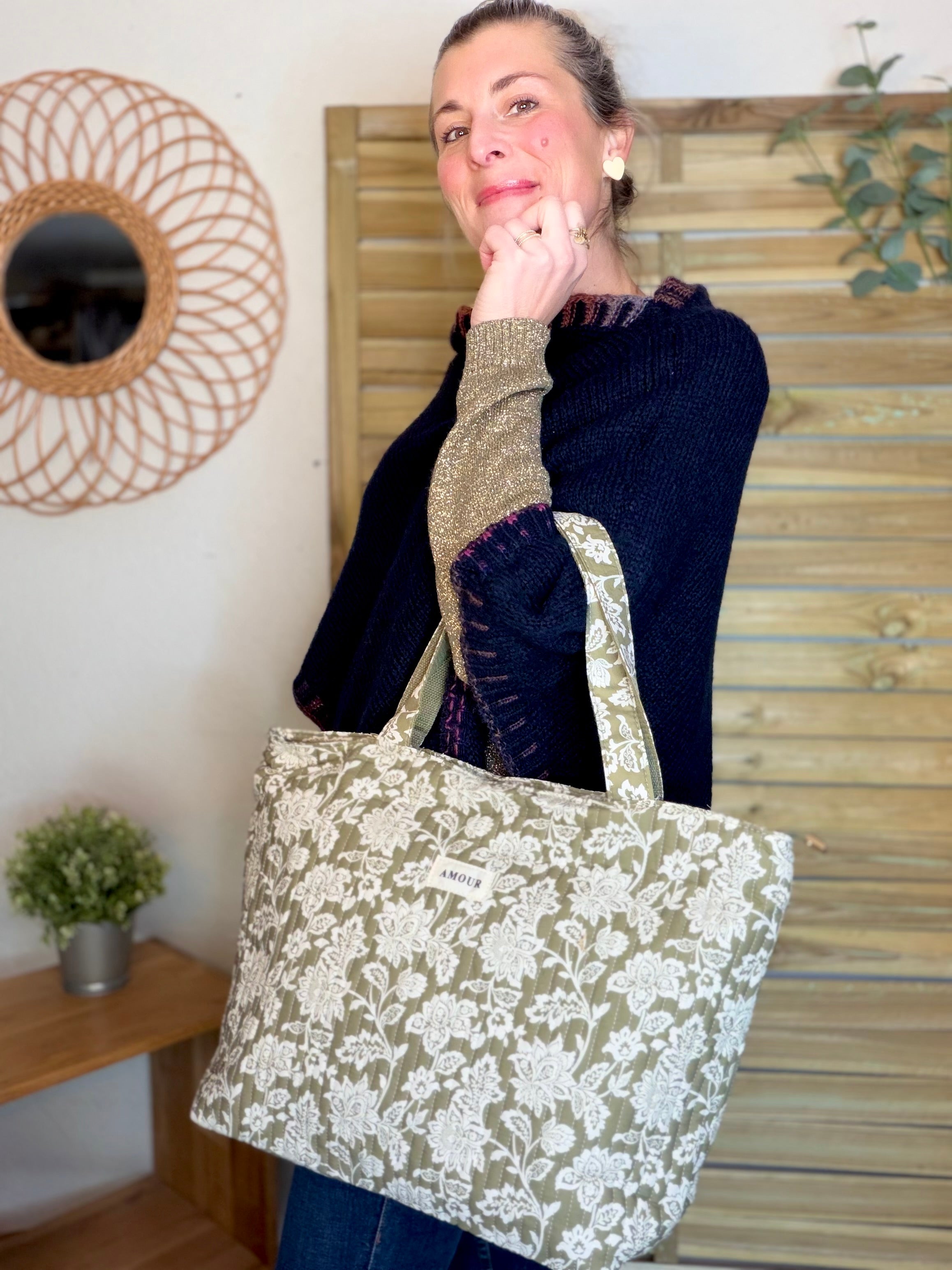 Sac cabas imprimé PIERCE - fleuri Kaki