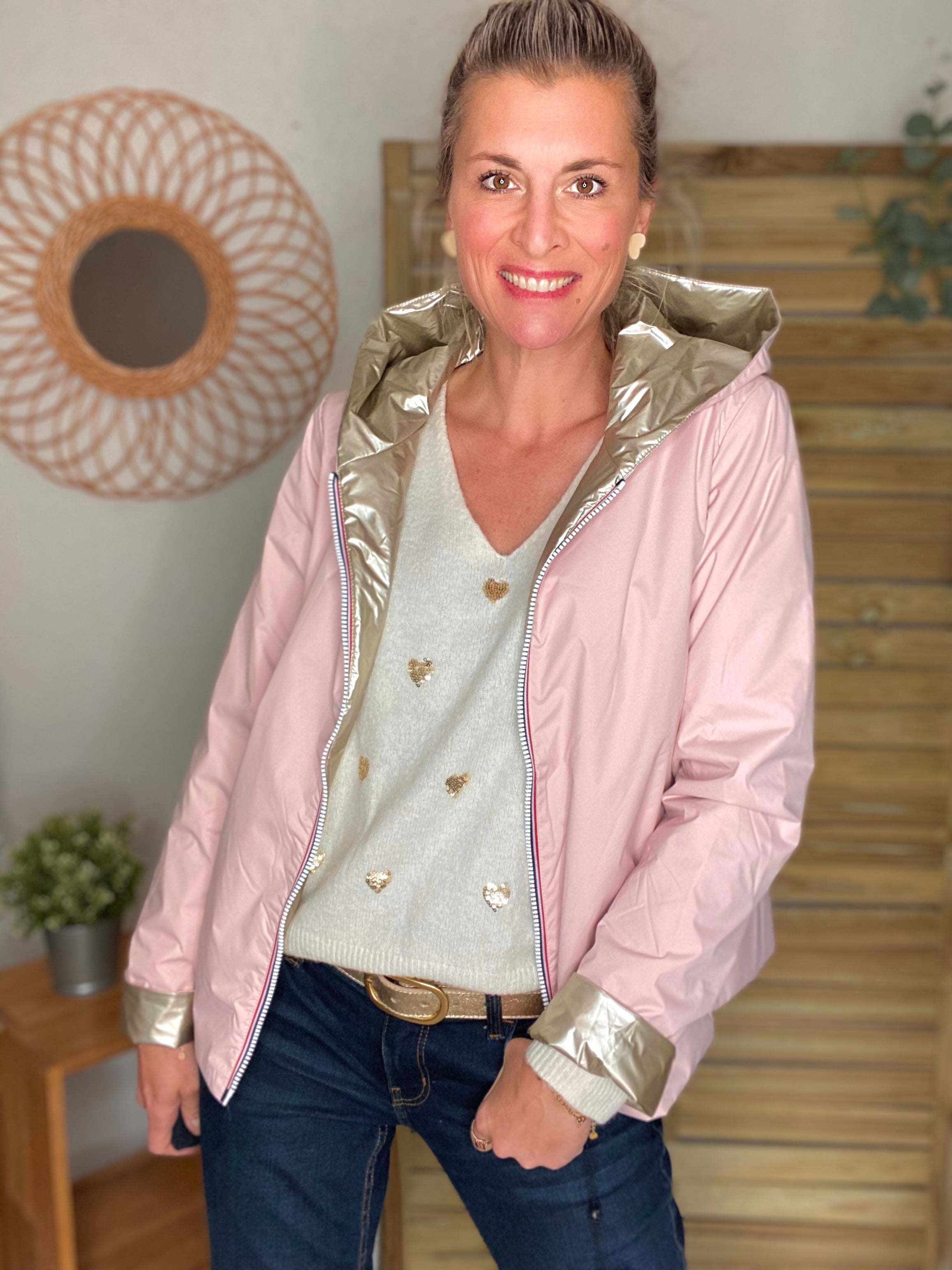 Imperméable réversible rembourré LOUISON COURT - Rose/Doré - LAURA JO