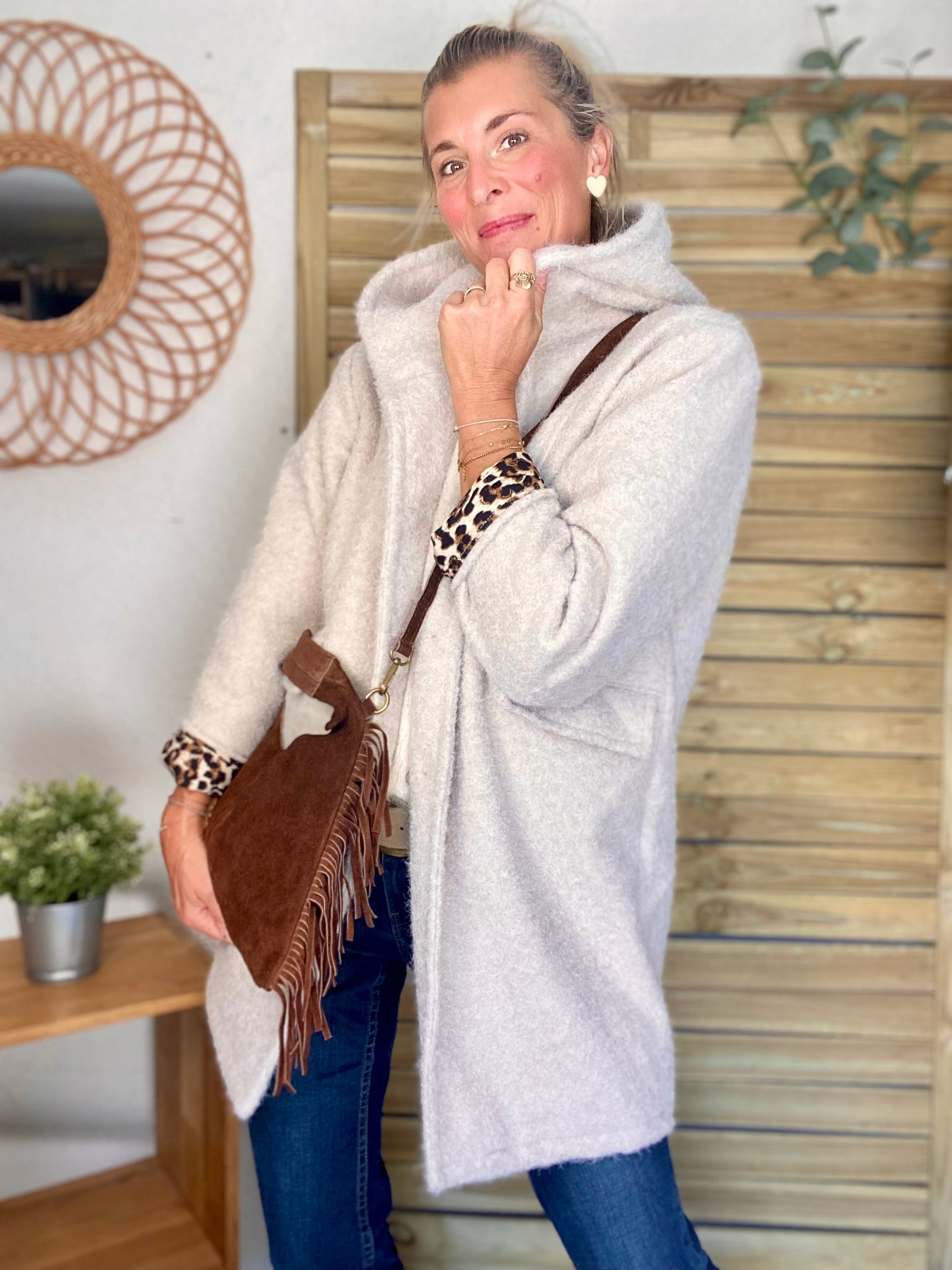 Manteau en laine EUGÉNIE avec détails Léo 🐆 - Crème