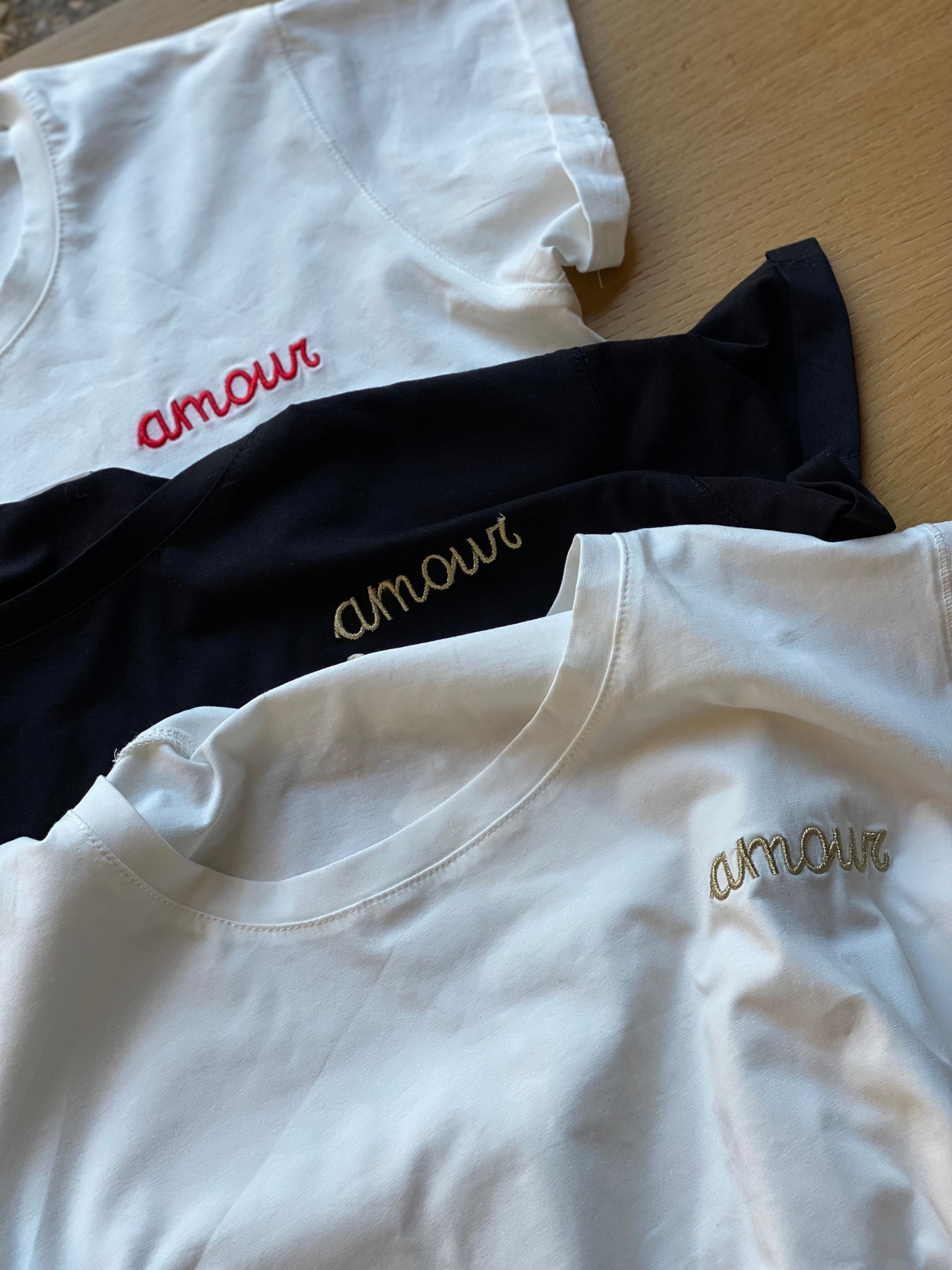 Tee shirt Écru amour brodé doré - MARIA