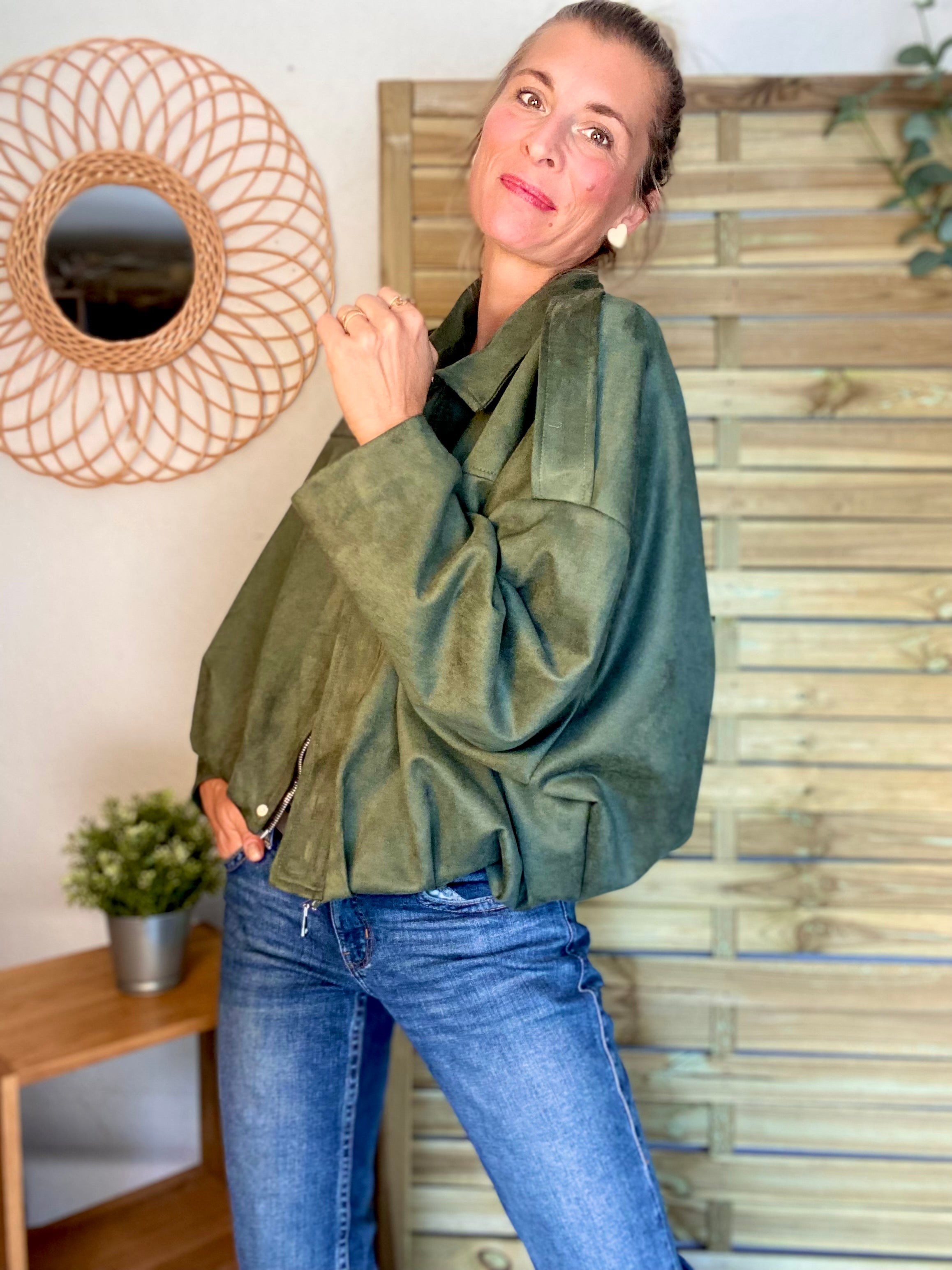 Veste oversize en suédine ISAAC - Kaki