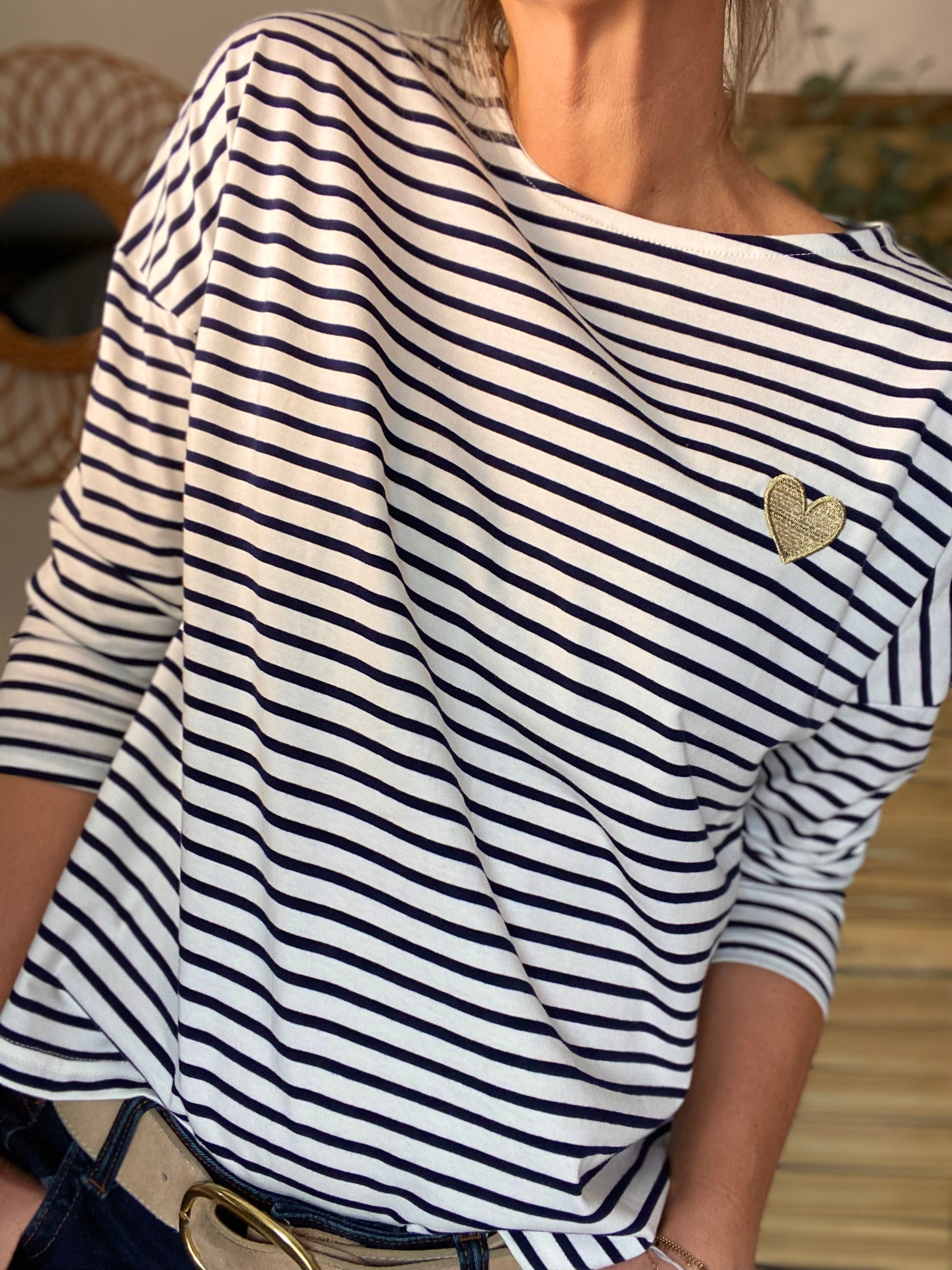 Tee shirt marinière cœur brodé doré 💛 MARINA