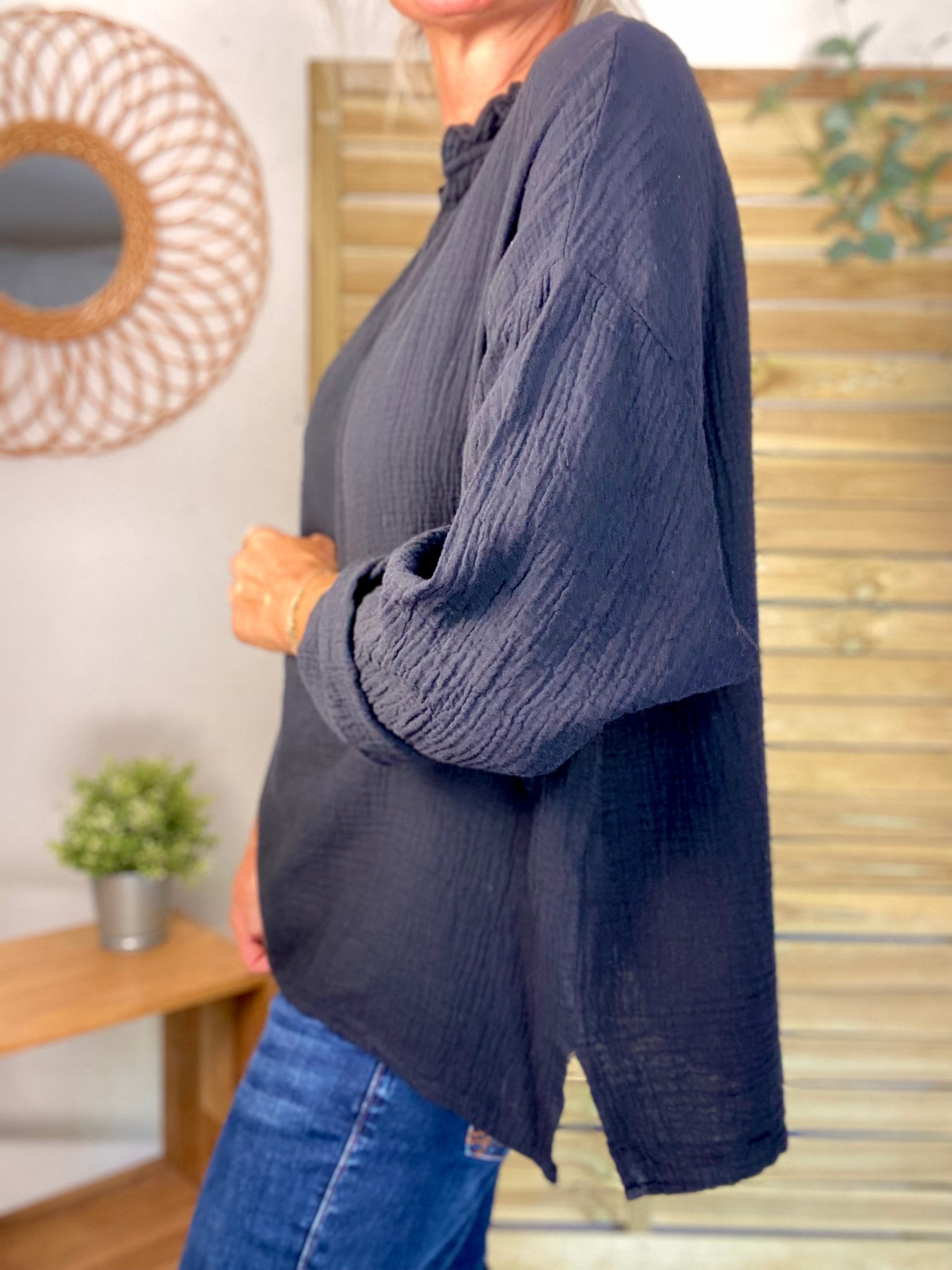 Blouse en gaze de coton SIERRA Noire - manches longues