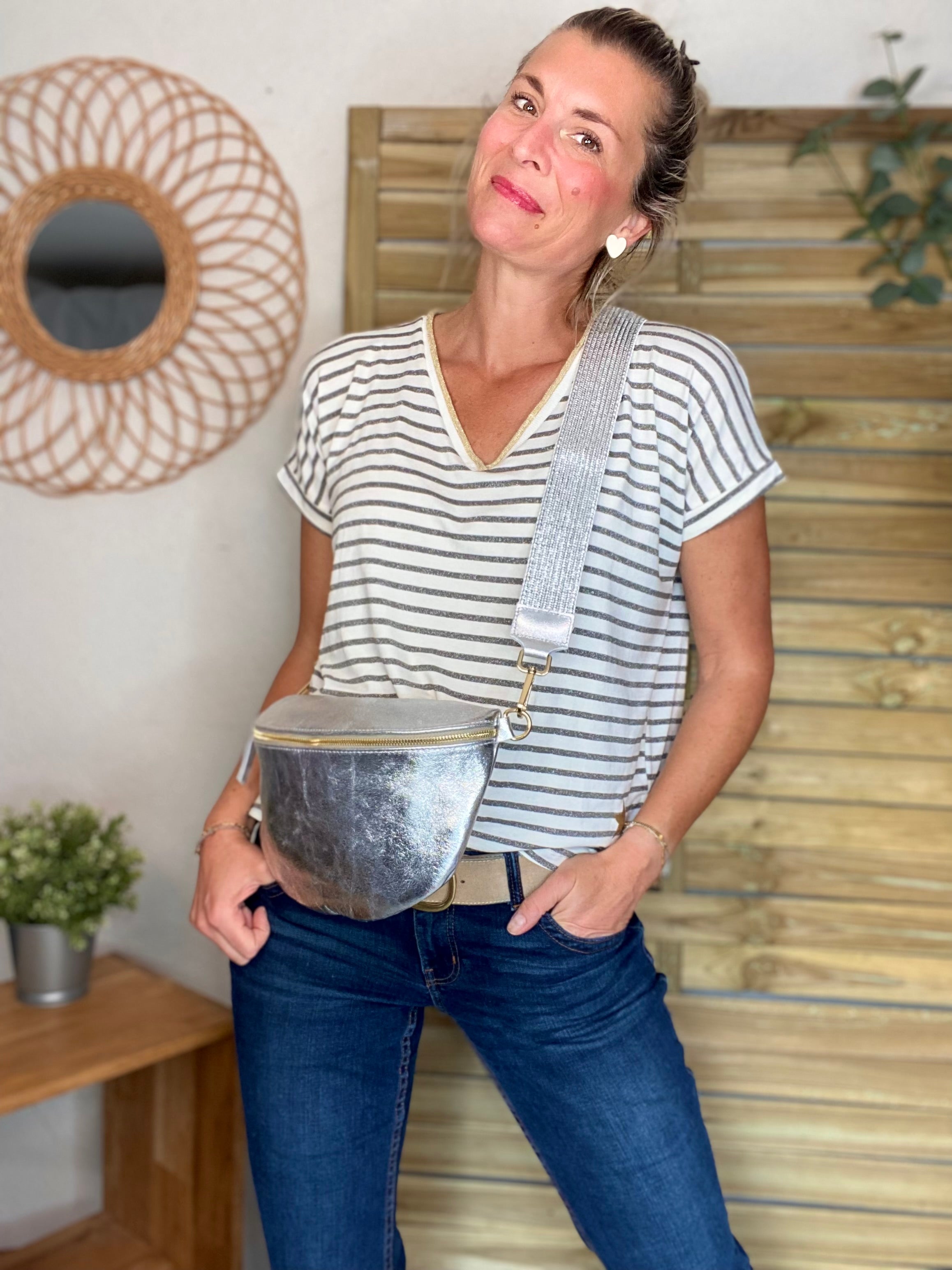 Top rayé col V avec étoile ⭐️ NAOMI - Argent